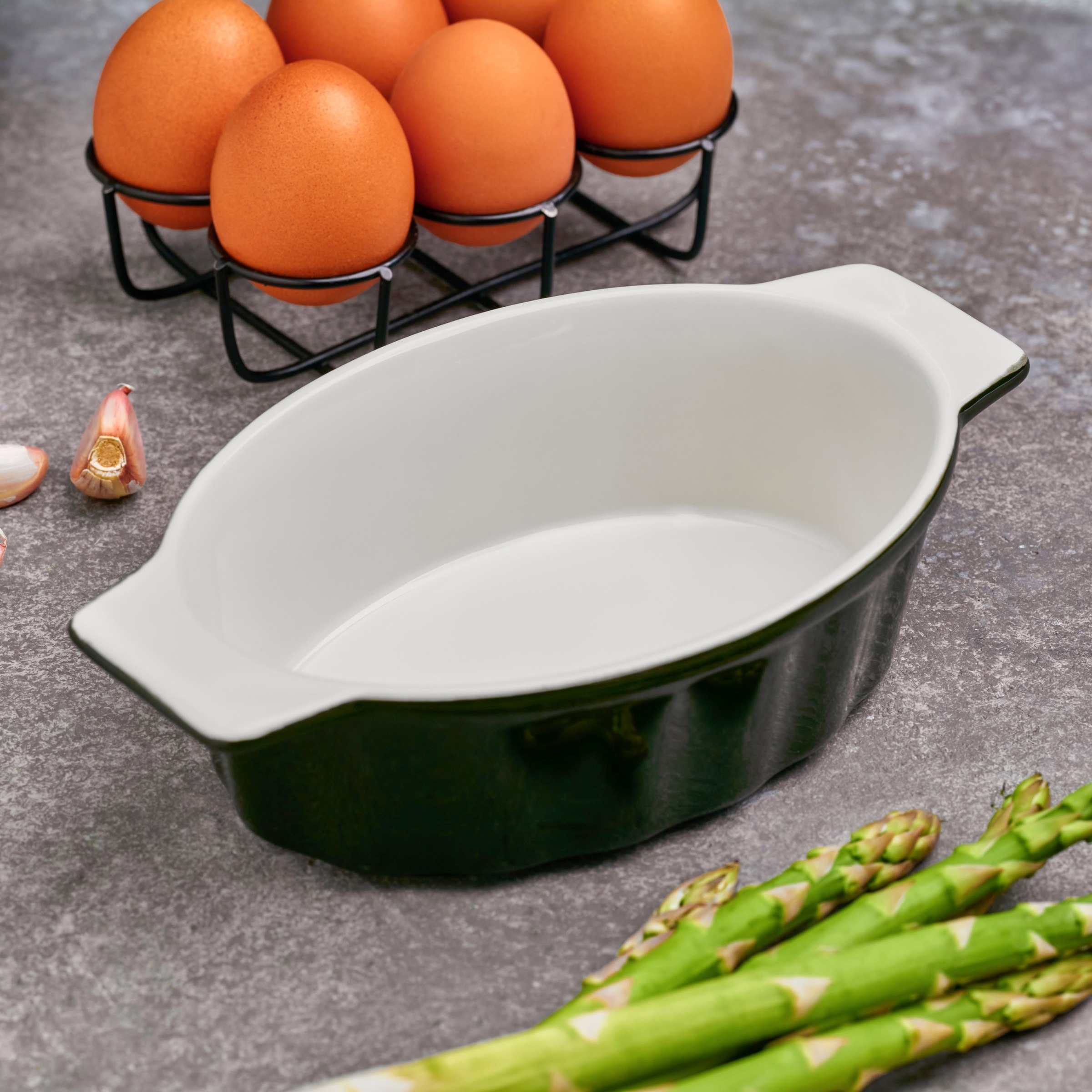 RESTO Kitchenware Auflaufform »Fornax Backform Lasagneform Ofenform, 1,9 Liter, Spülmaschinengeeignet«, Keramik, (1 St.), Oval aus Keramik, dunkelgrün, für Brot, Lasagne, Brownie, Kuchen