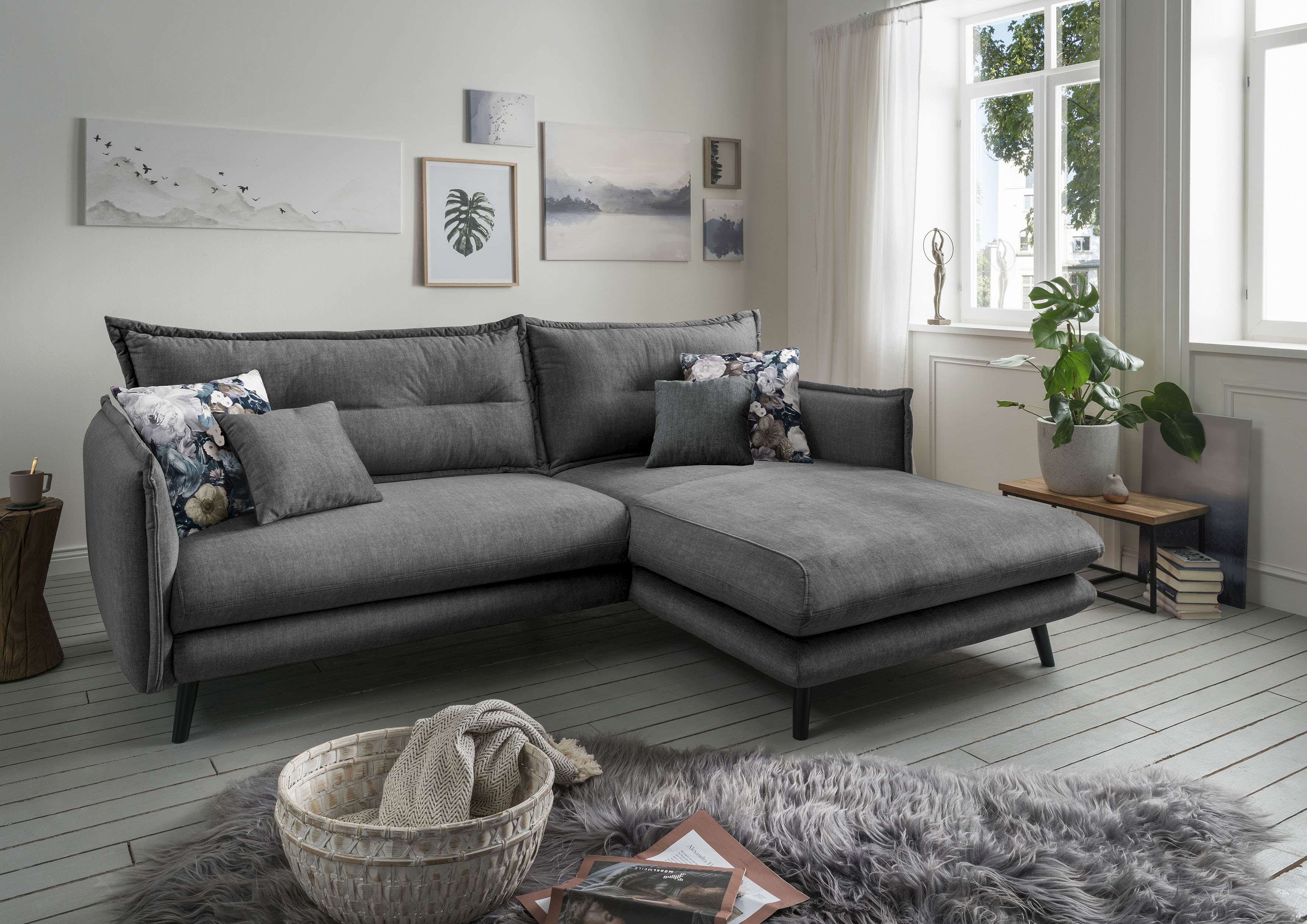 Home affaire Ecksofa "Levke, 255 x 180 cm, modern und bequem" Velours, L-Form, inkl. Rücken- und Zierkissen