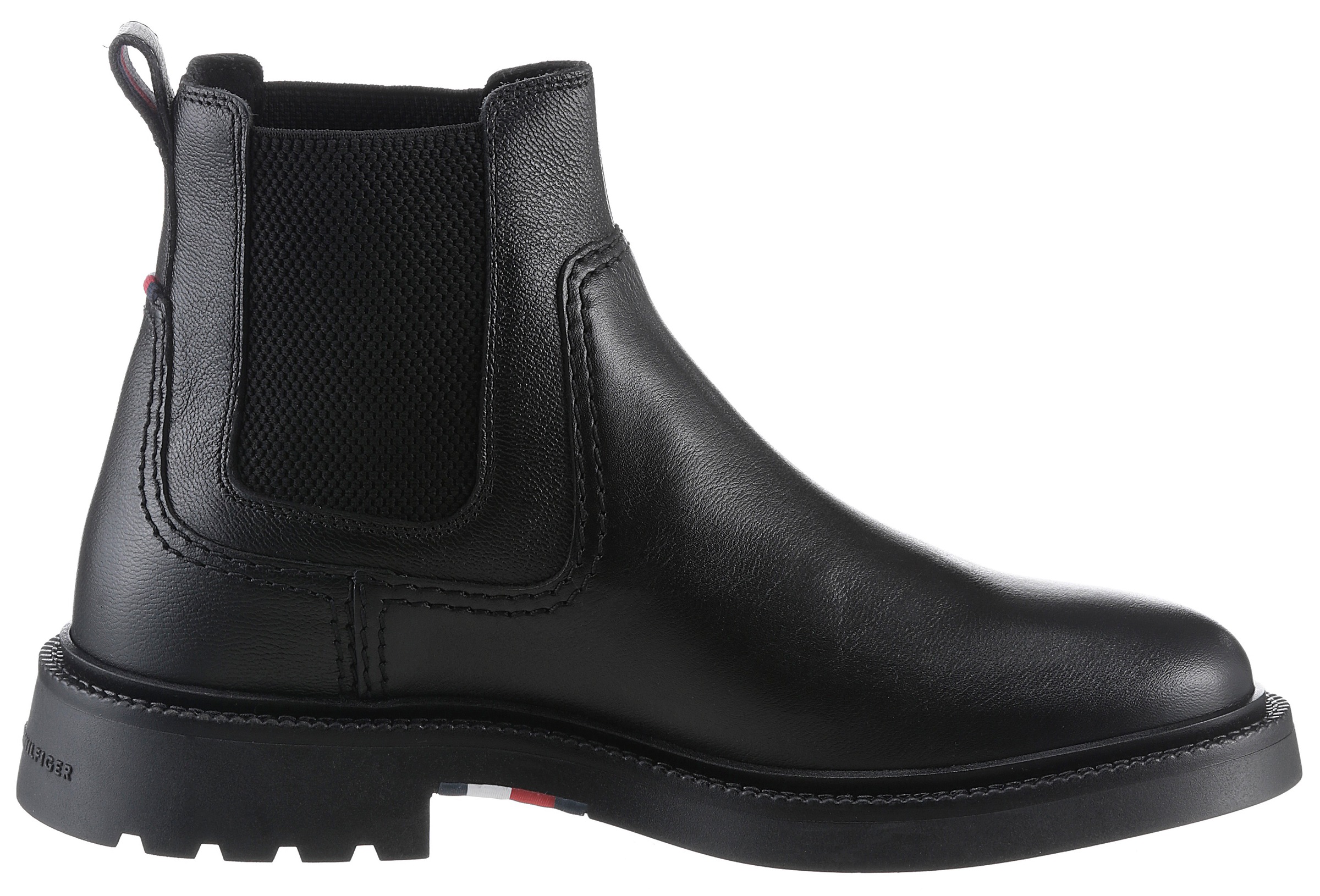 Tommy Hilfiger Chelseaboots »HILFIGER COMFORT LWT LTH CHELSEA«, Blockabsatz, Businessschuh, Stiefelette, Schlupfschuh mit Ziernähten