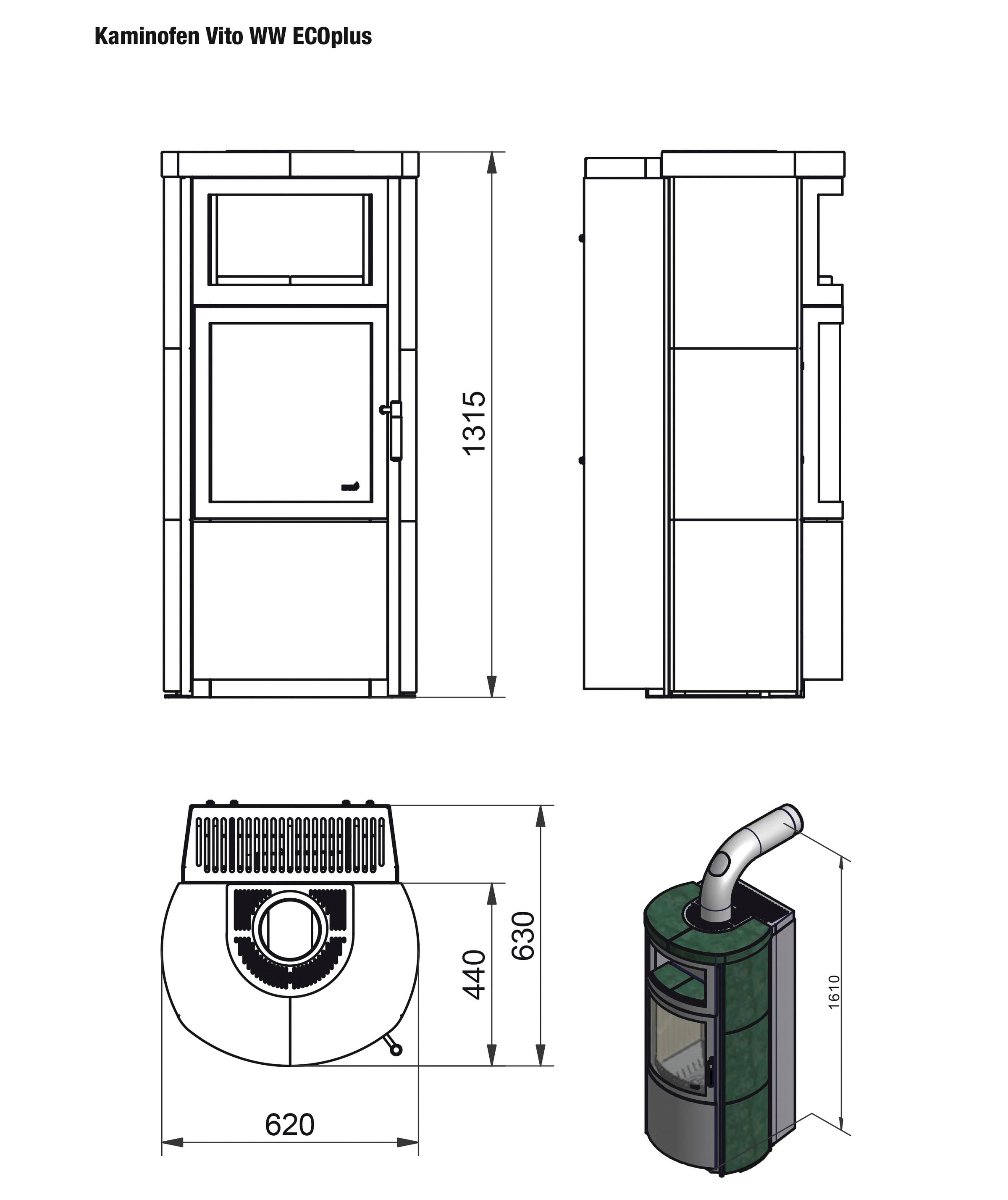 HARK Kaminofen »»Vito WW GT ECOplus 14,2 KW««, Naturstein