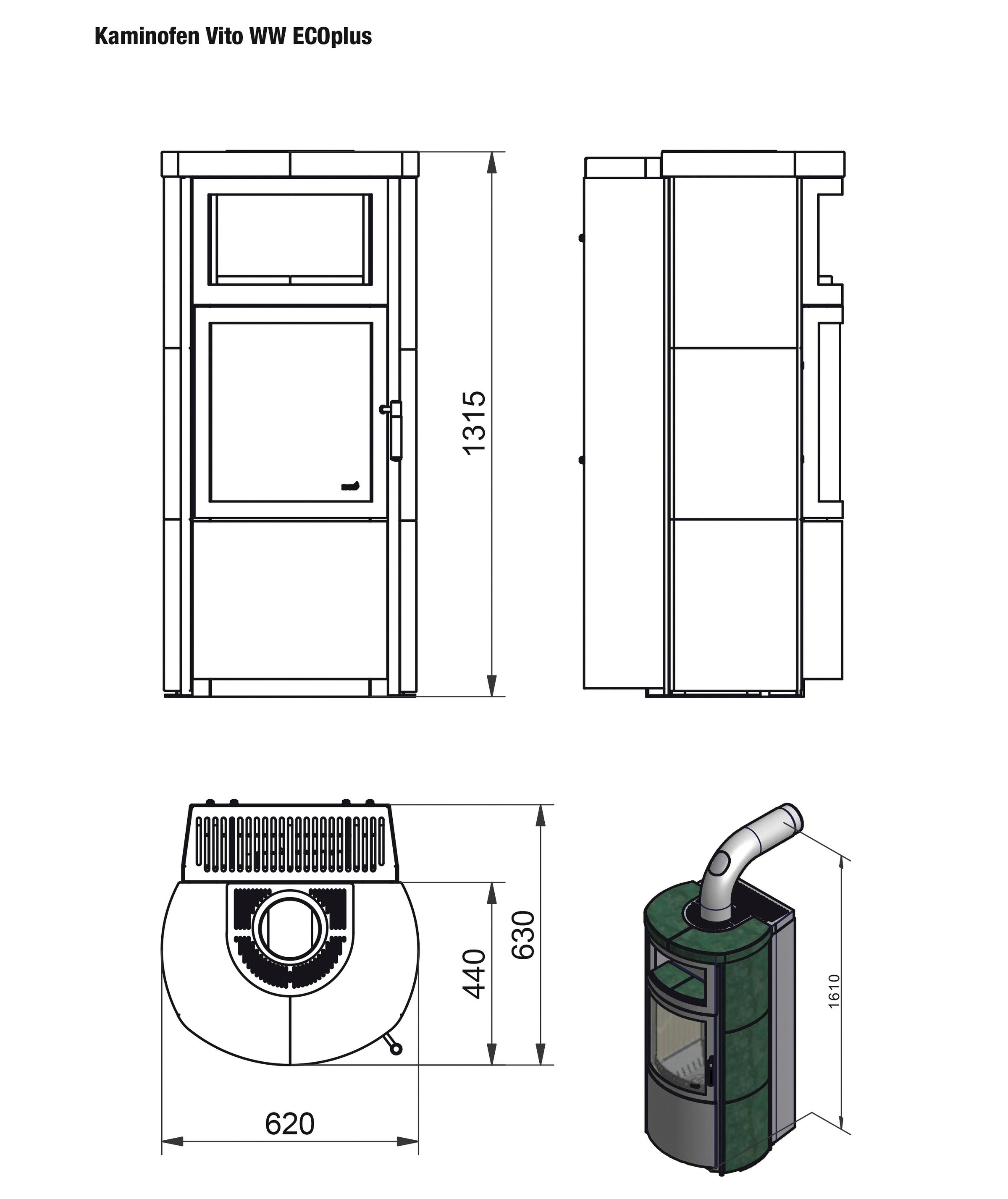 HARK Kaminofen »Vito WW GT ECOplus 14,2 KW«, Naturstein