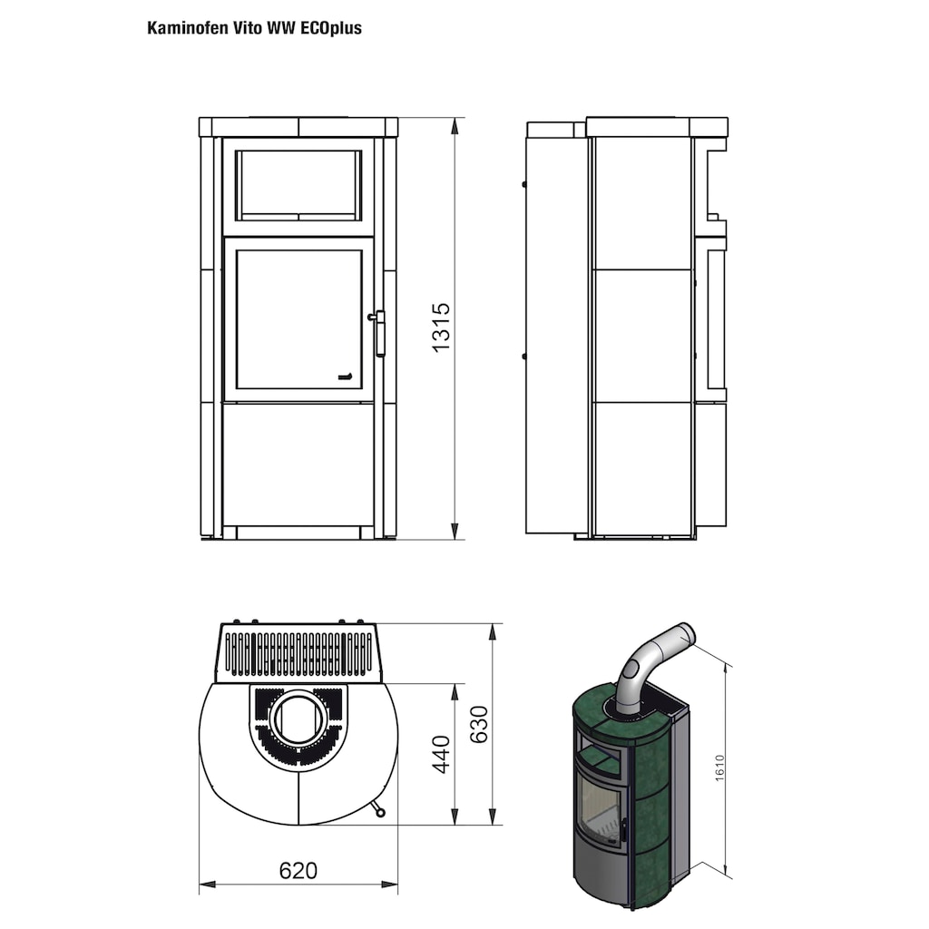 HARK Kaminofen »Vito WW GT ECOplus 14,2 KW«, Naturstein