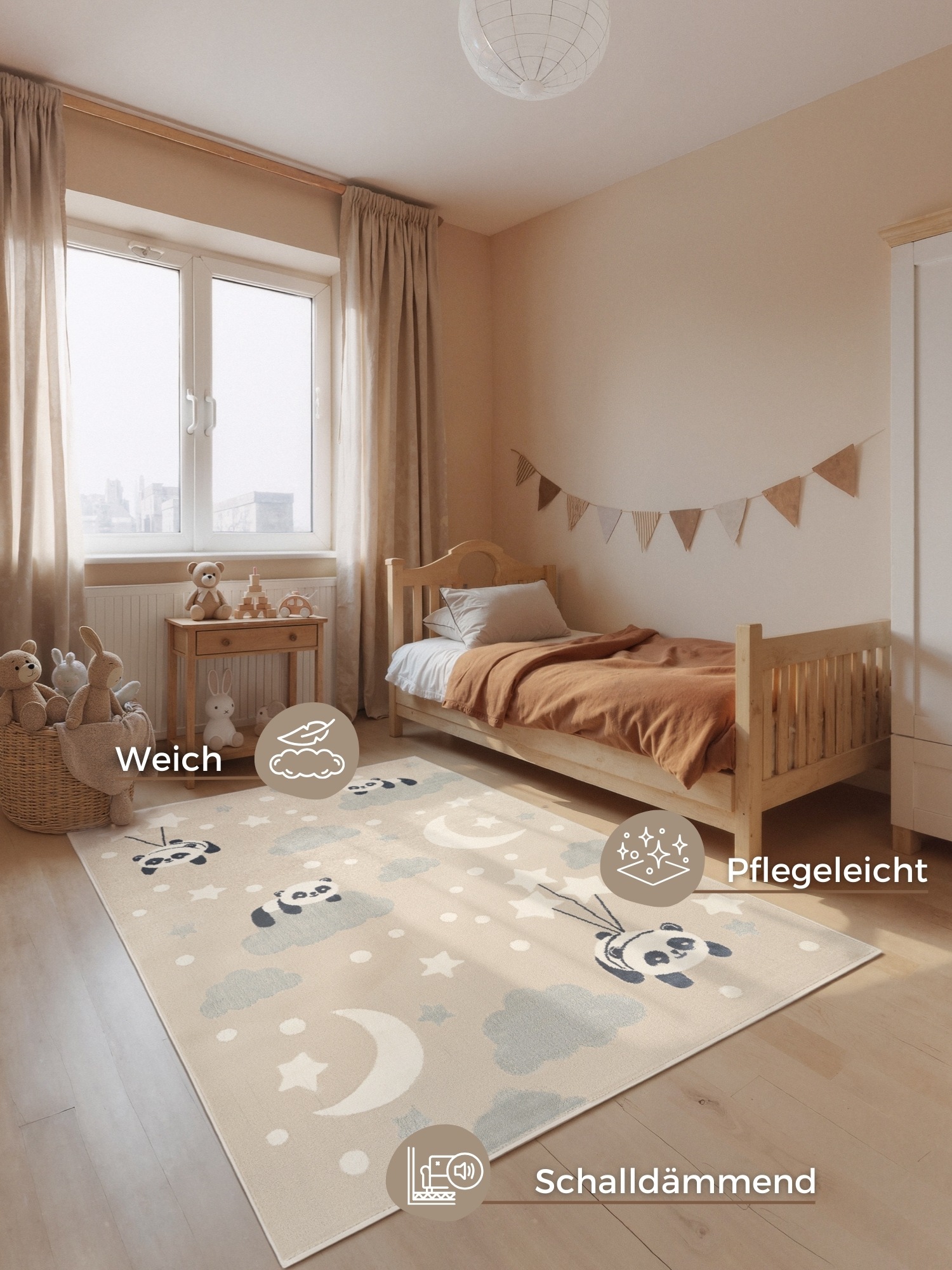 Kinderteppich HANSE HOME "Dreamy Panda", beige multifarben, B:160cm H:10mm L:235cm, Polypropylen, Teppiche, Kinderteppich, Pflegeleicht, Weich, Kinderzimmer, Spielteppich, Spielunterlage 2