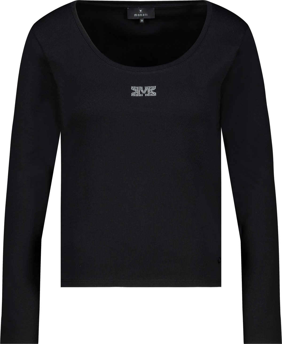 Monari Langarmshirt »Shirt Rippe Schmuck«, Mit weitem Rundhalsausschnitt