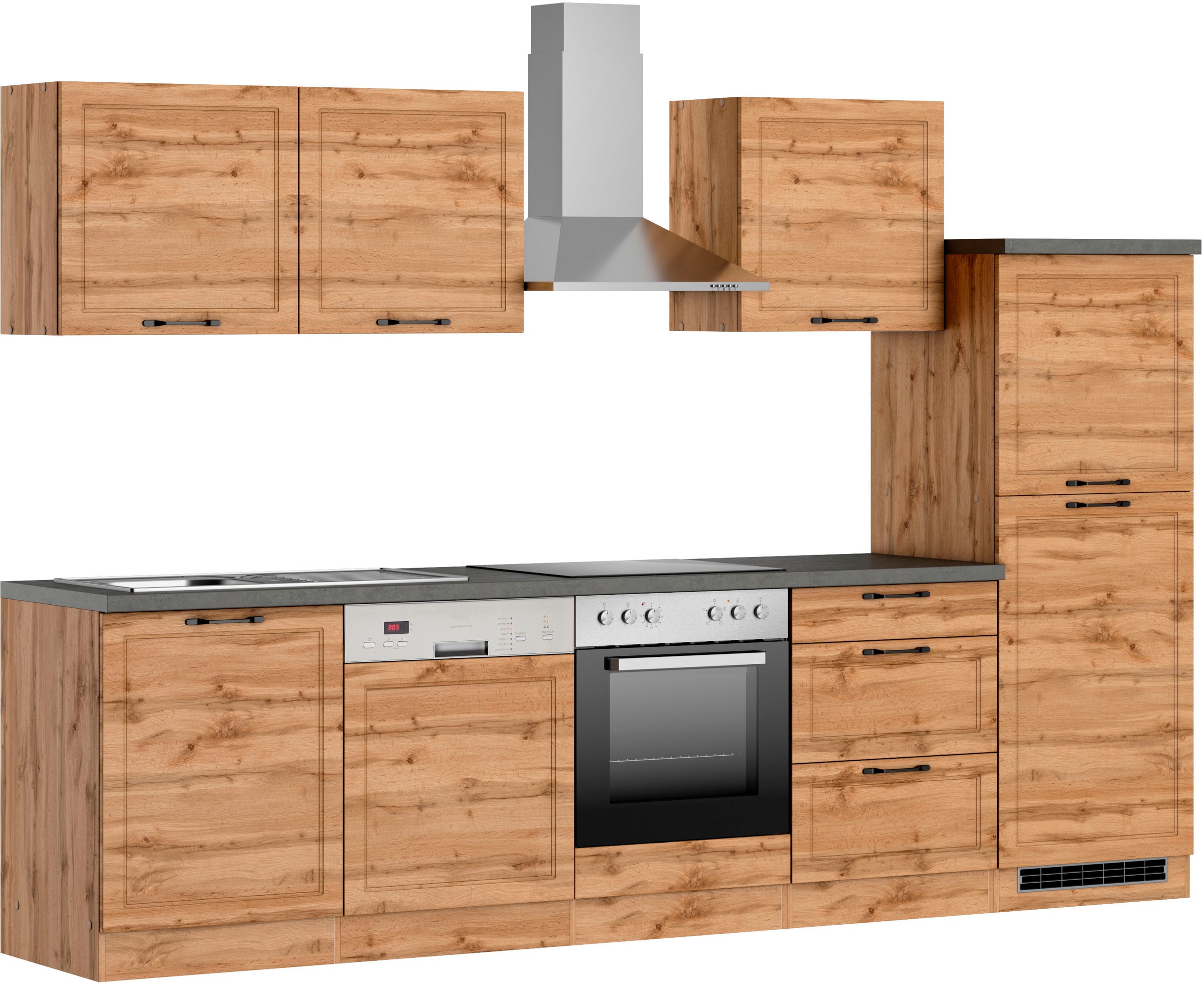 Kochstation Küchenzeile »KS-Lani, mit MDF-Fronten«, Breite 300 cm, wahlweise mit E-Geräten, Höhen-Ausgleichsfüße 0-4 cm