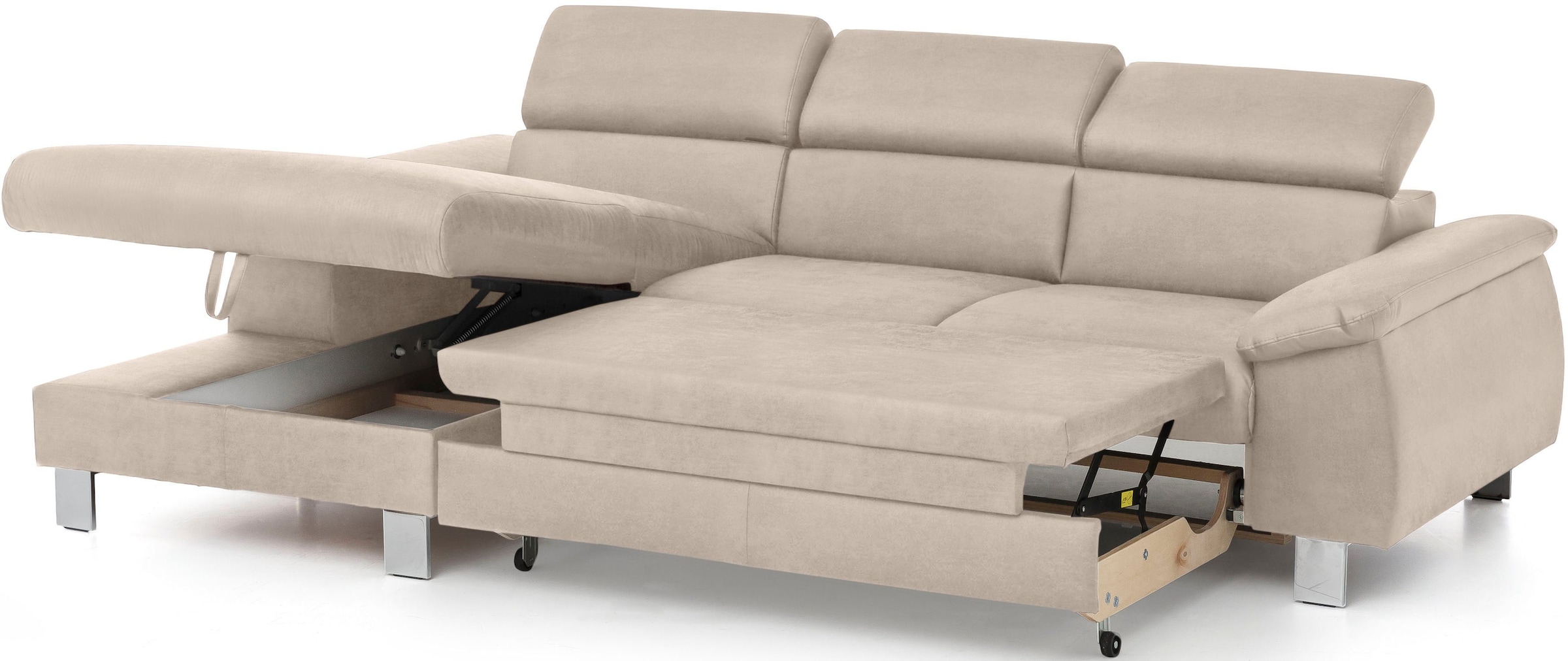 COTTA Polstergarnitur »Komaris L-Form, B: 242 bzw. 100 cm (Set: Ecksofa & Hocker)«, (Set), mit Kopfteilverstellung, optional Bettfunktion, Bettkasten & Licht