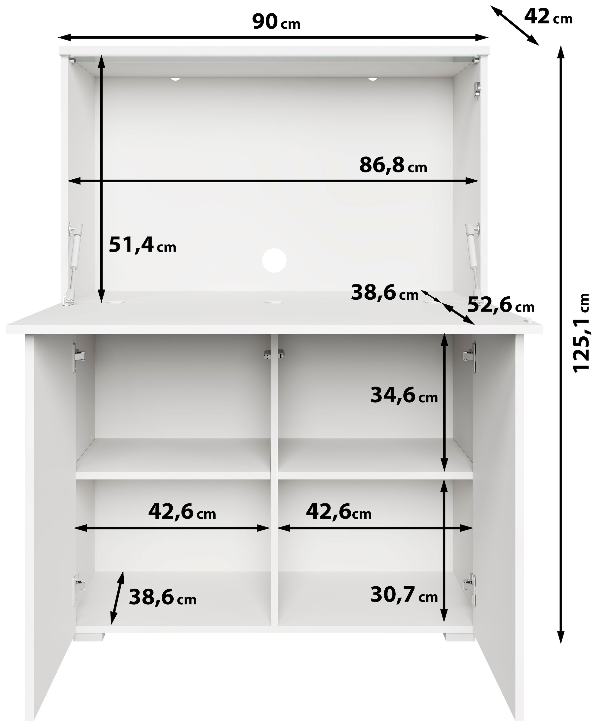 Home affaire PC-Schrank »Vera, Sekretär, Home-Office-Schreibtisch mit LED-Beleuchtung« 1 Stk. tlg. Multifunktional mit Stauraum, klappbare Tischfläche, LED, B 90 cm