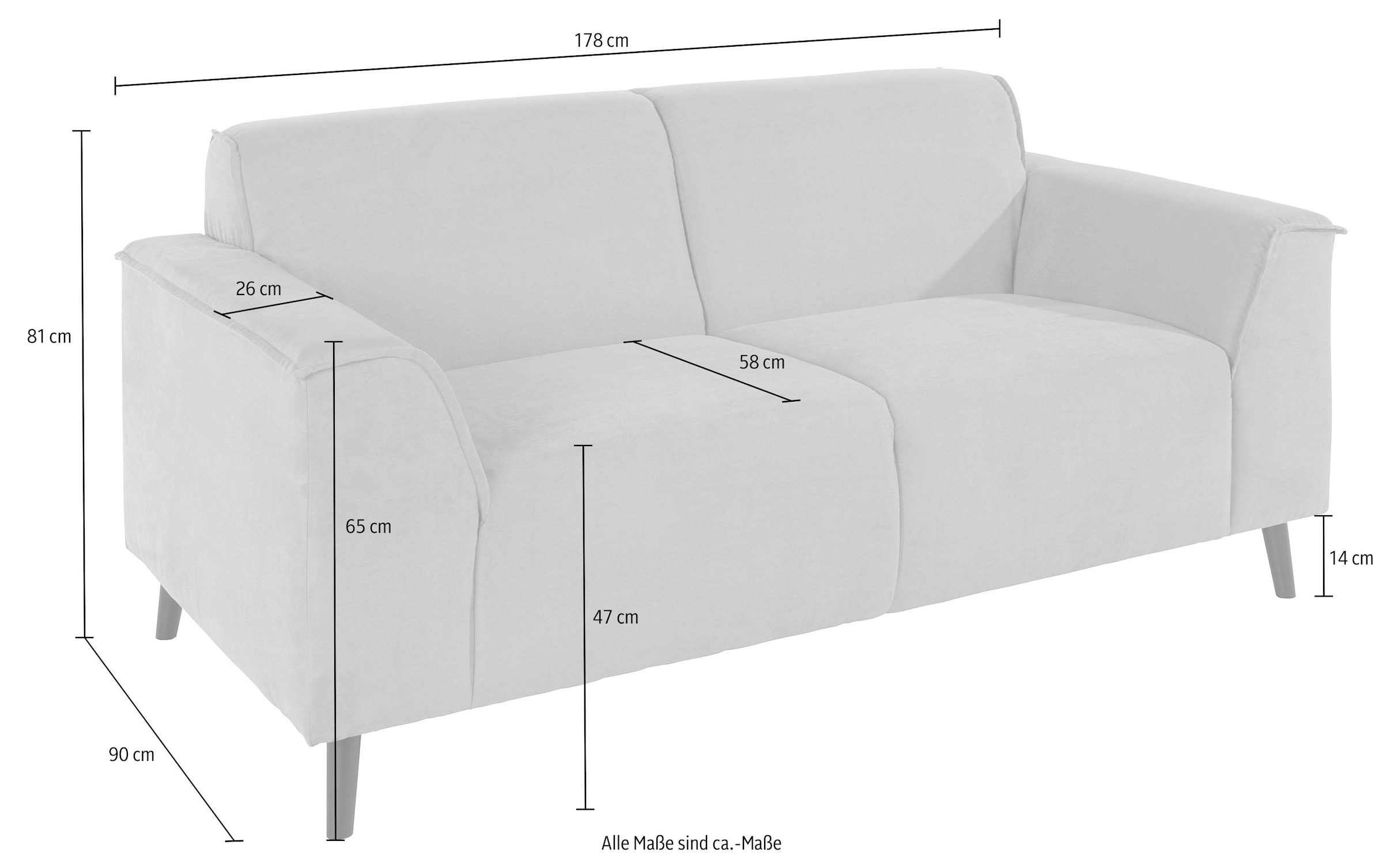 DOMO collection 2-Sitzer »Amora, inklusive komfortablem Federkern für mehr Sitzkomfort«, Komfortsitzhöhe 47cm, elegante Armlehnen und hoher Fuß