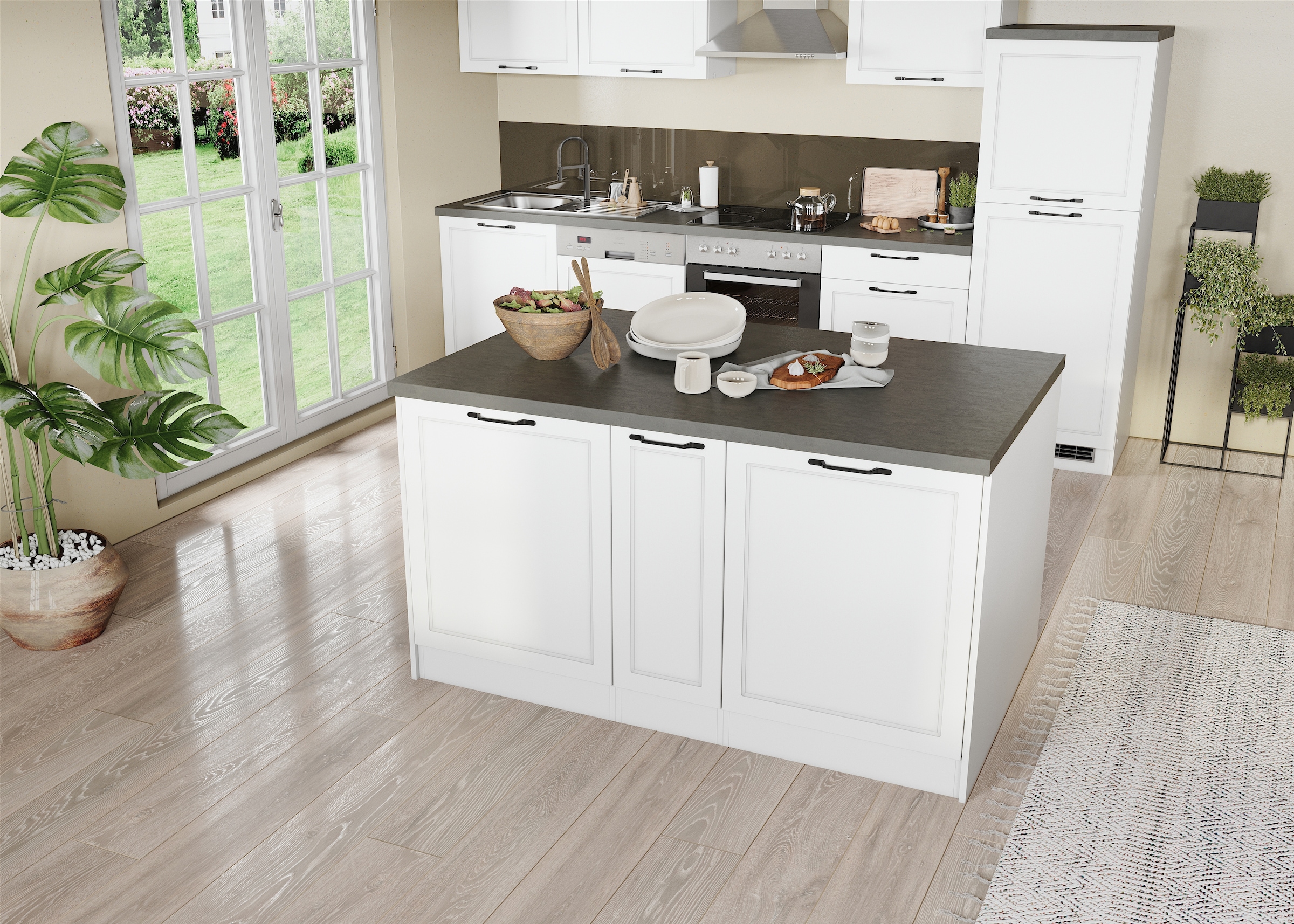 KOCHSTATION Kücheninsel »KS-Lani, Breite 153 cm, mit Flaschenregal«, MDF-Fronten, Arbeitsplatte 38mm stark