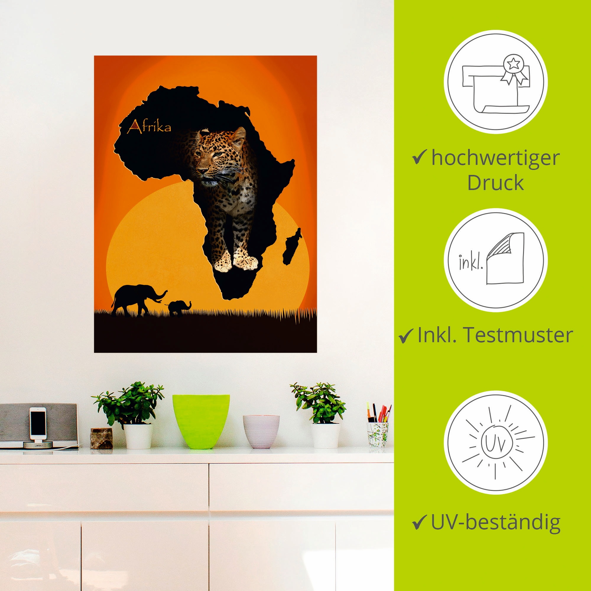 Artland Wandbild »Afrika der schwarze Kontinent«, Wildtiere, (1 St.), als Leinwandbild, Poster, Wandaufkleber in verschied. Größen