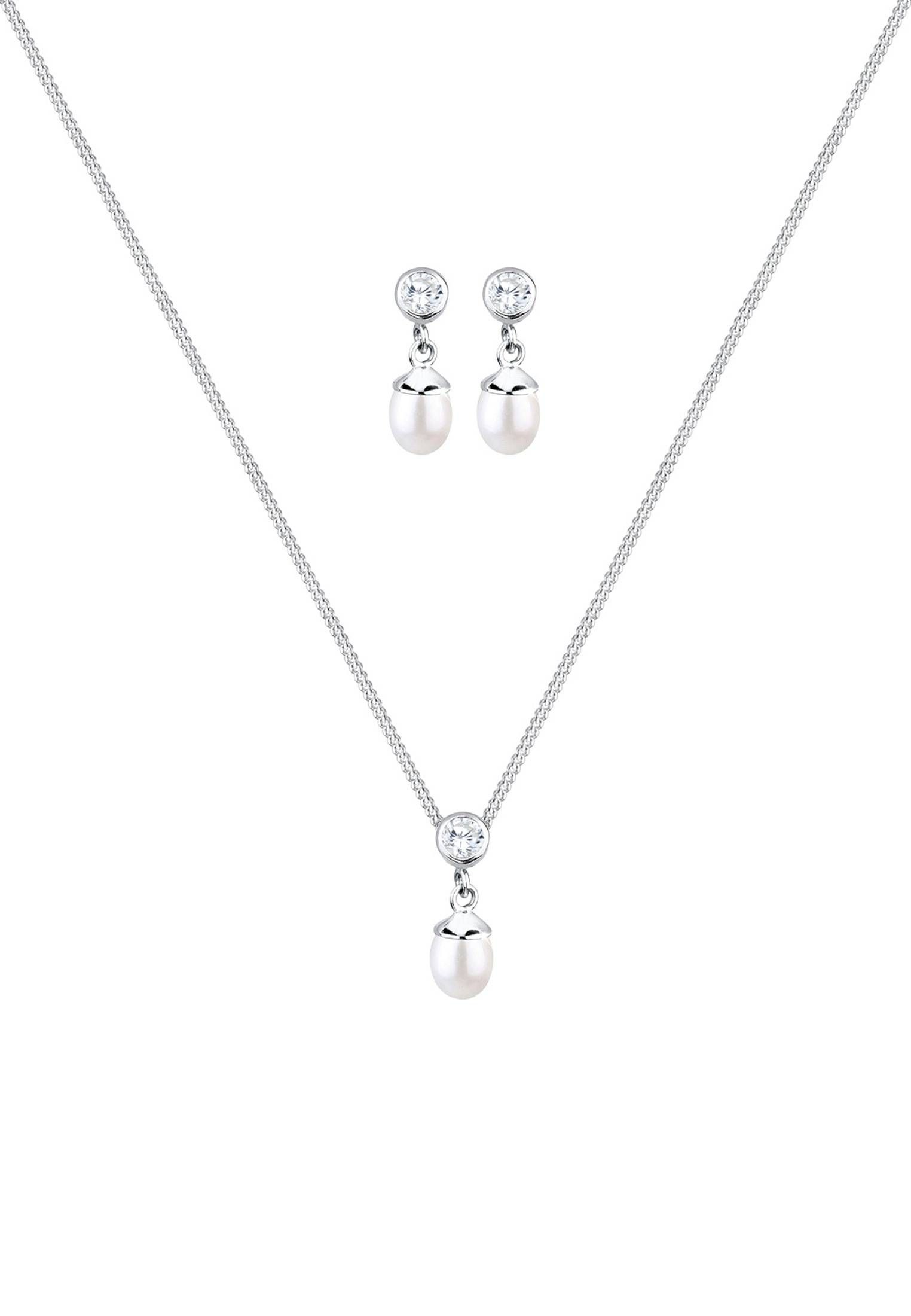 Elli Schmuckset »Zirkonia Süßwasserzuchtperlen Weiß 925 Sterling Silber«