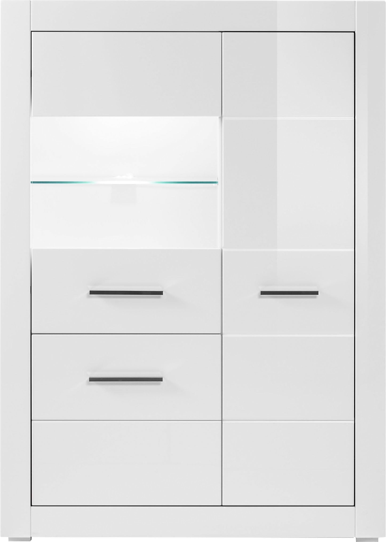 Home affaire Vitrine "Bianco, moderne Standvitrine, Vitrinenschrank, Glasvitrine" silberne Metallgriffe, ausreichend Stauraum, zeitlos, 142 cm hoch