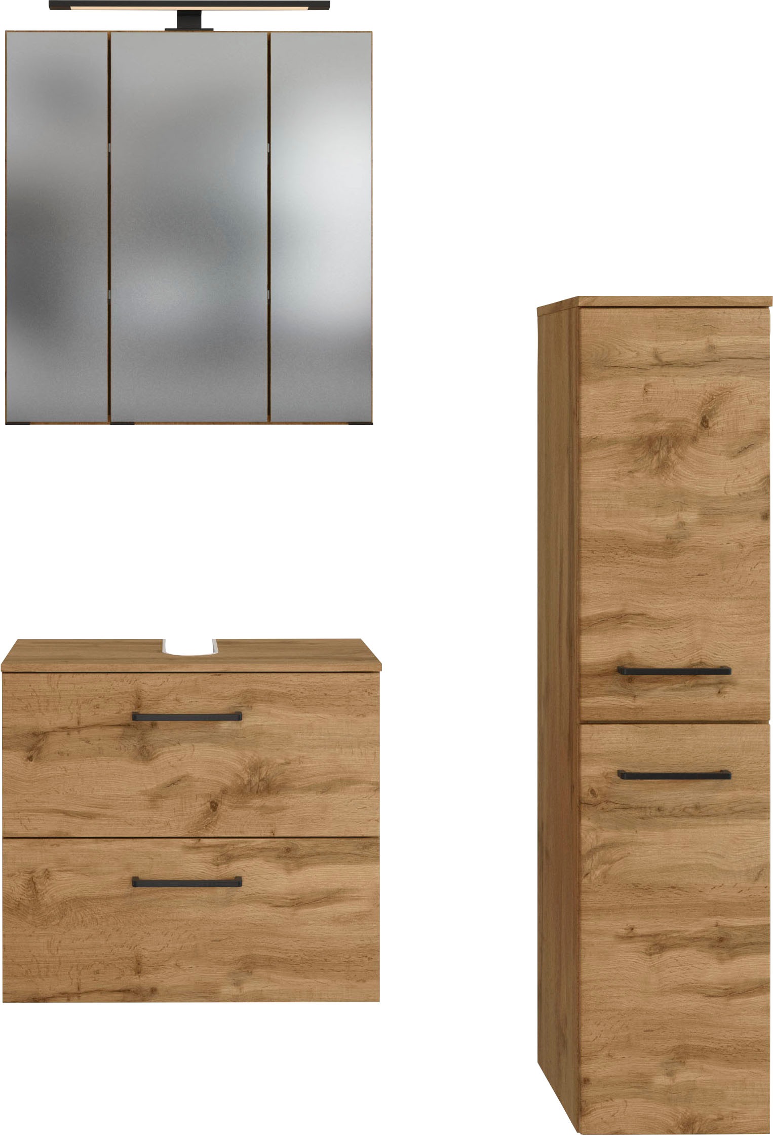welltime Badmöbel-Set »Chicago«, (3 St., Spiegelschrank, Unterbeckenschrank, Midischrank)