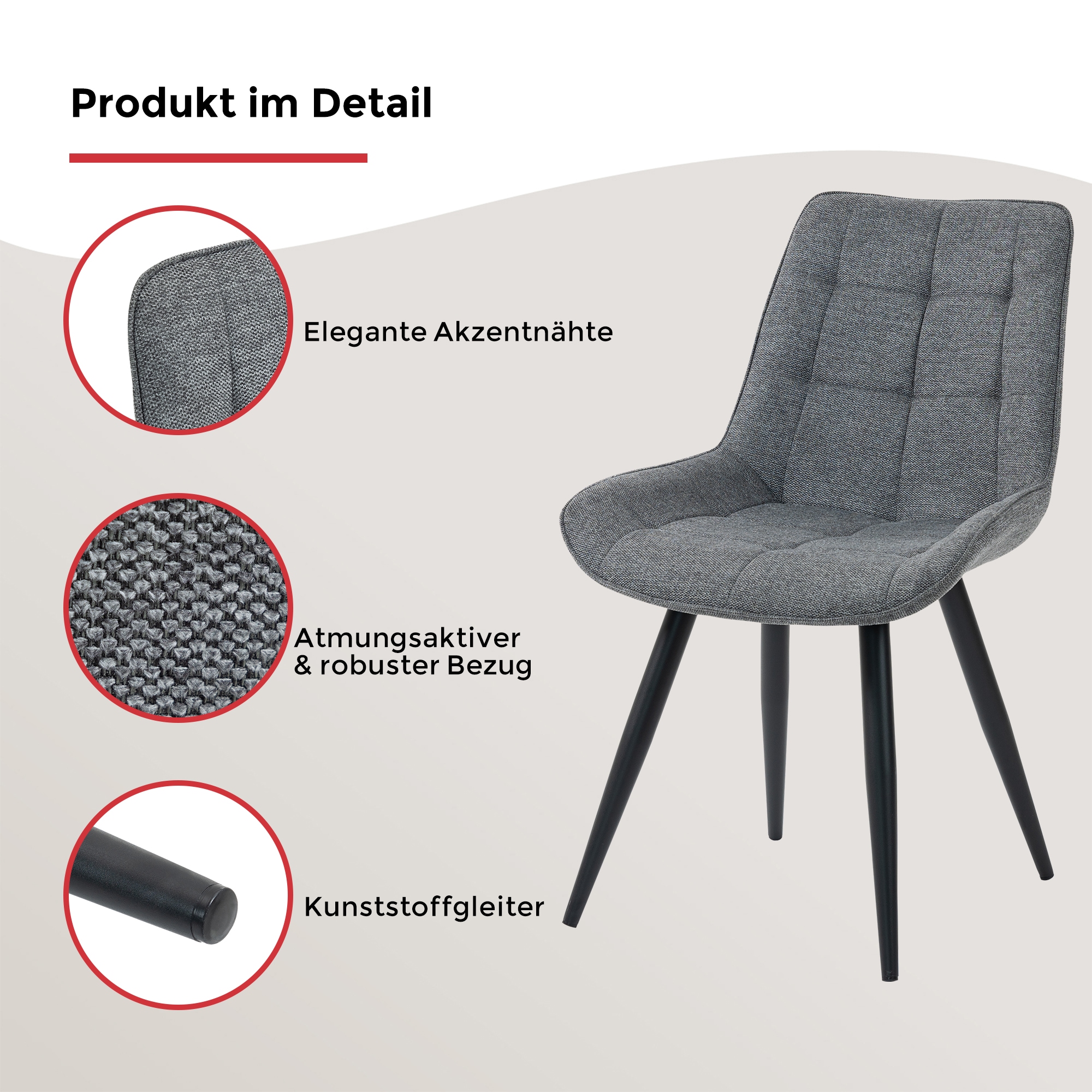 Duo Collection Esszimmerstuhl »Iris Esszimmerstuhl, 4er-Set«, (Set), 4 St., Webstoff, robuster Stoffbezug, gesteppte Polsterung, bis 110 kg belastbar