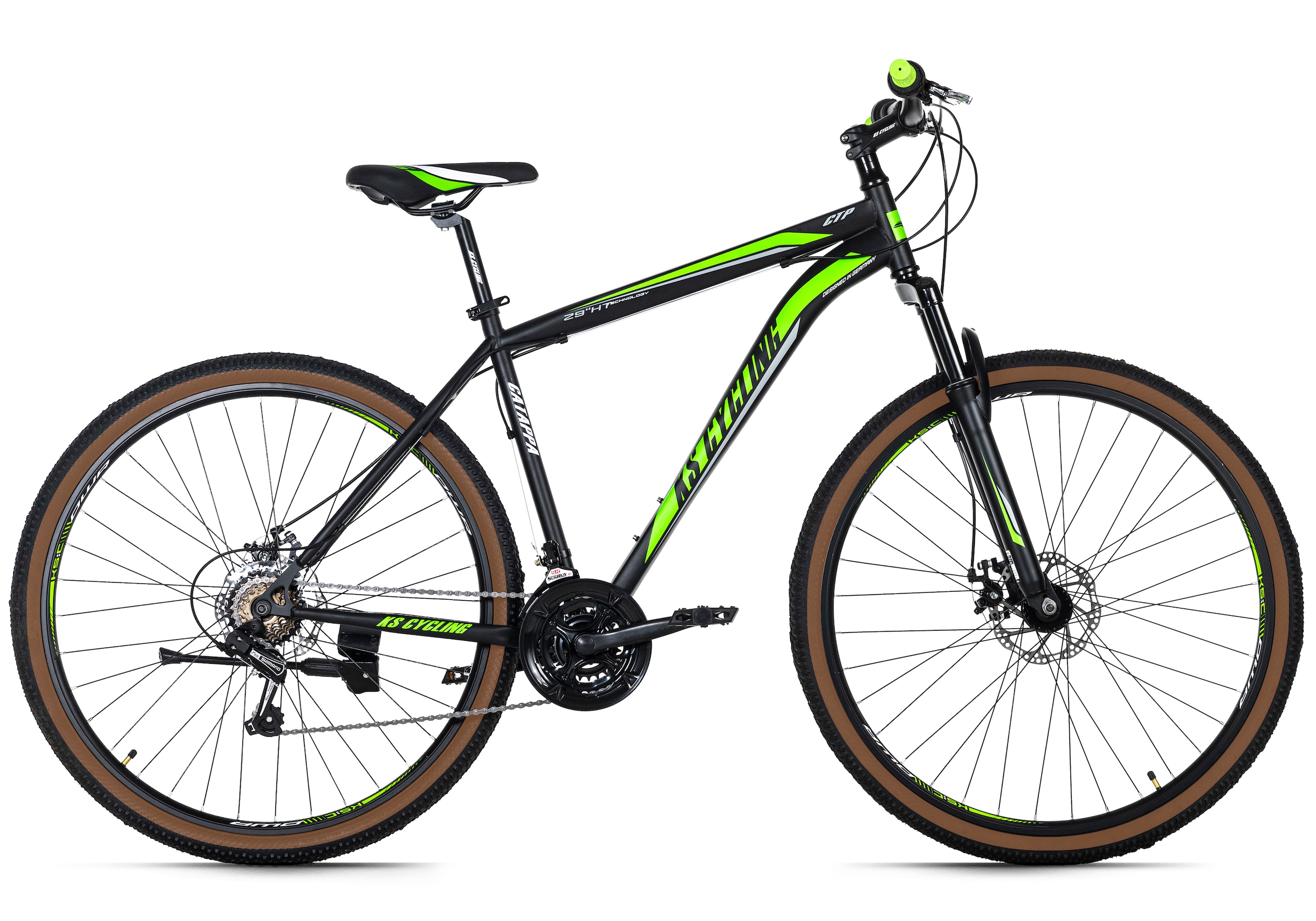 KS CYCLING Mountainbike "Hardtail 29" Catappa schwarz-grün 21 Gänge", 46cm, 29 Zoll (73,66cm) hinten: 29 Zoll (73,66cm)schwarz, grün, schwarz,