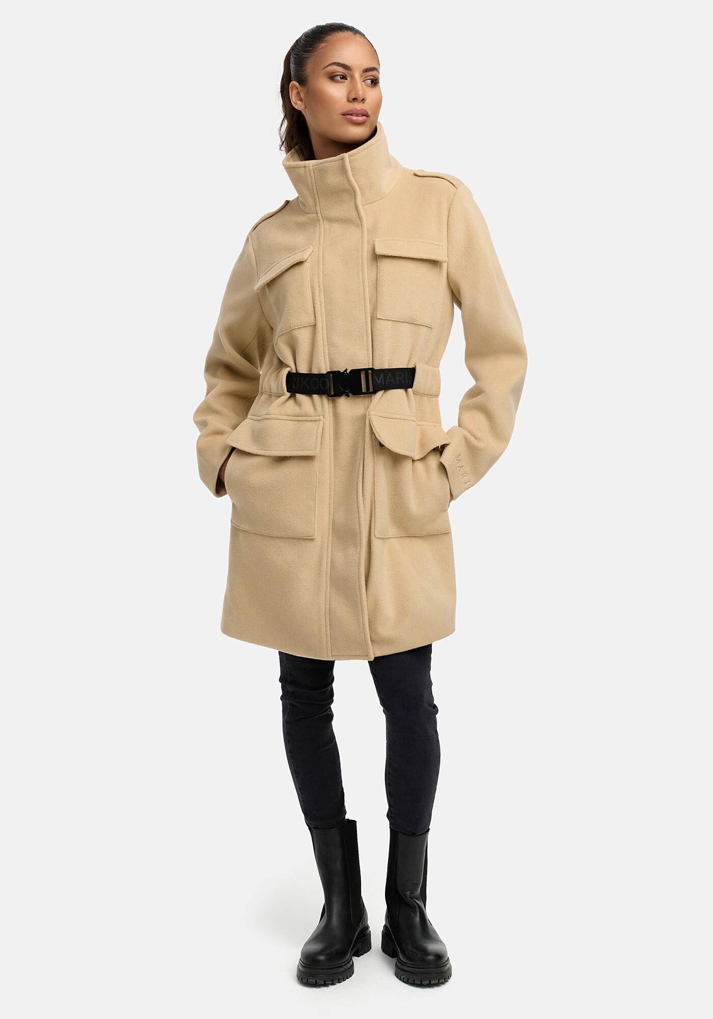 Marikoo Kurzmantel »Tanokoo«, Eleganter Übergangsmantel mit großen Taschen und Stretch-Gürtel