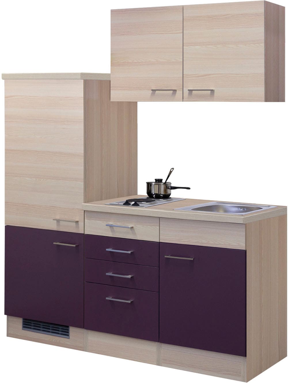 Küche »Portland«, Gesamtbreite 160 cm, mit Einbau-Kühlschrank, Kochfeld und Spüle etc.