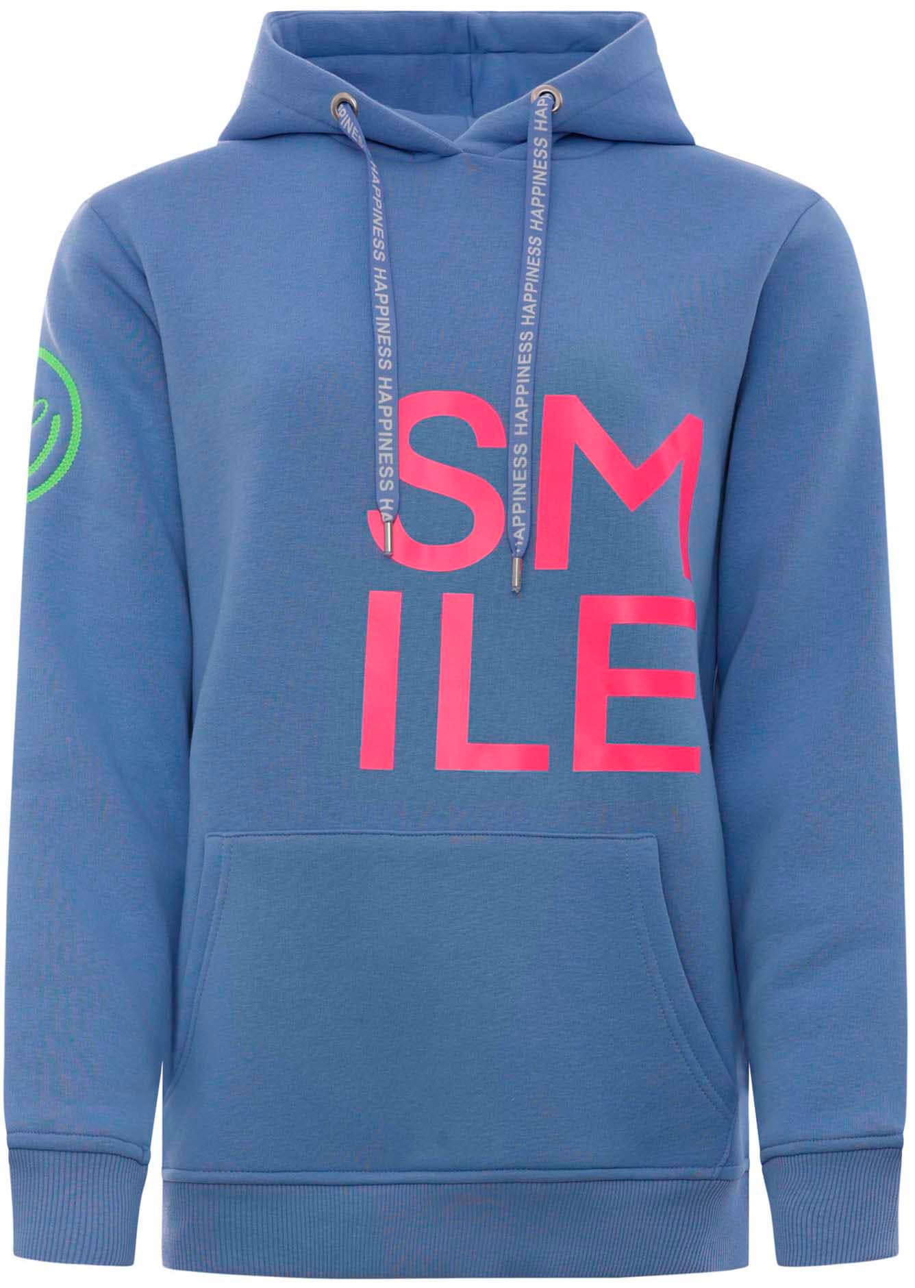 Sweatshirt, mit "Smile"-Aufdruck in Neonfarben und gesticktem Smiley am Ärmel