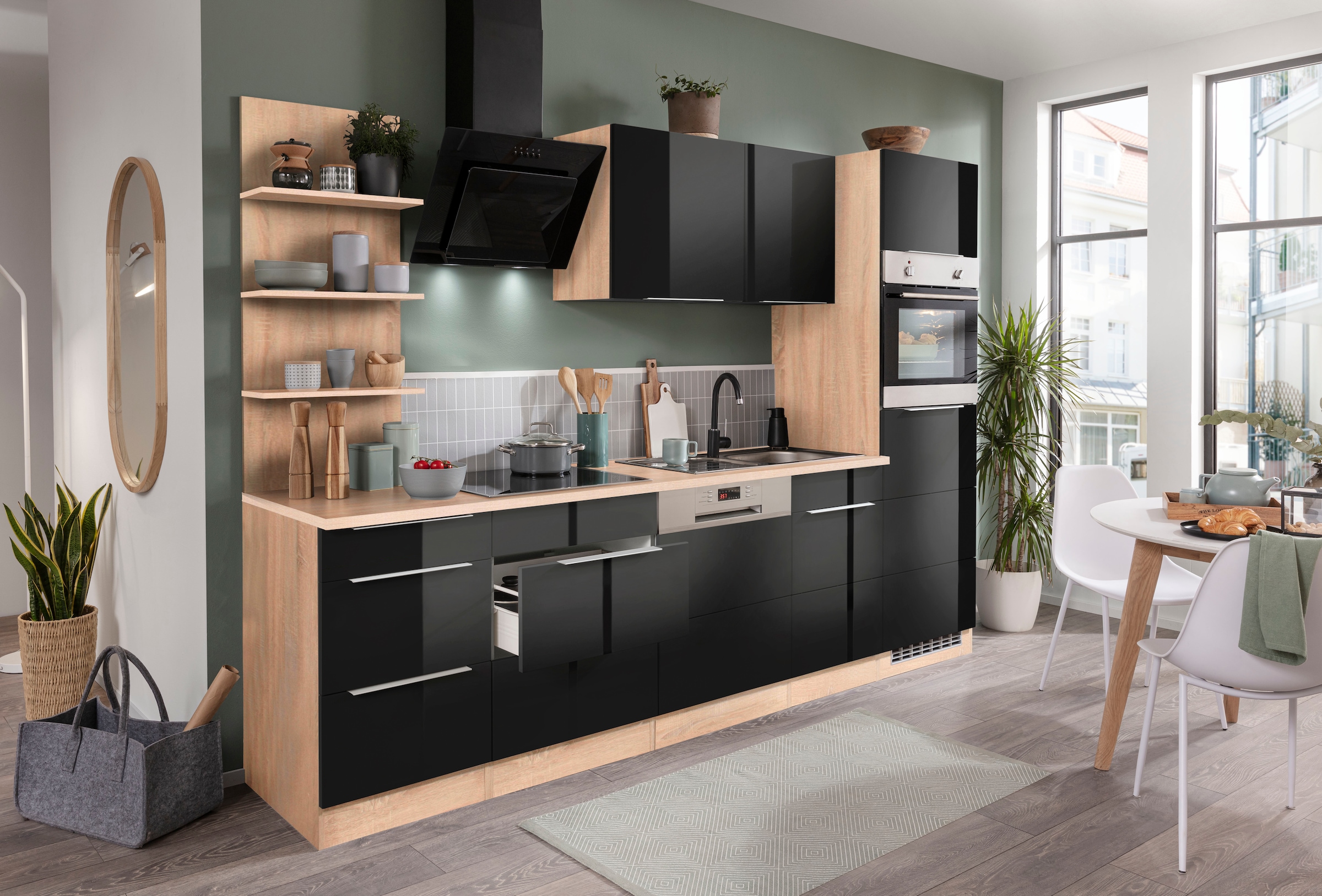 KOCHSTATION Küchenzeile »KS-Brindisi Breite 280 cm«, wahlweise mit E-Geräten und Induktion, mit MDF-Fronten und Regal