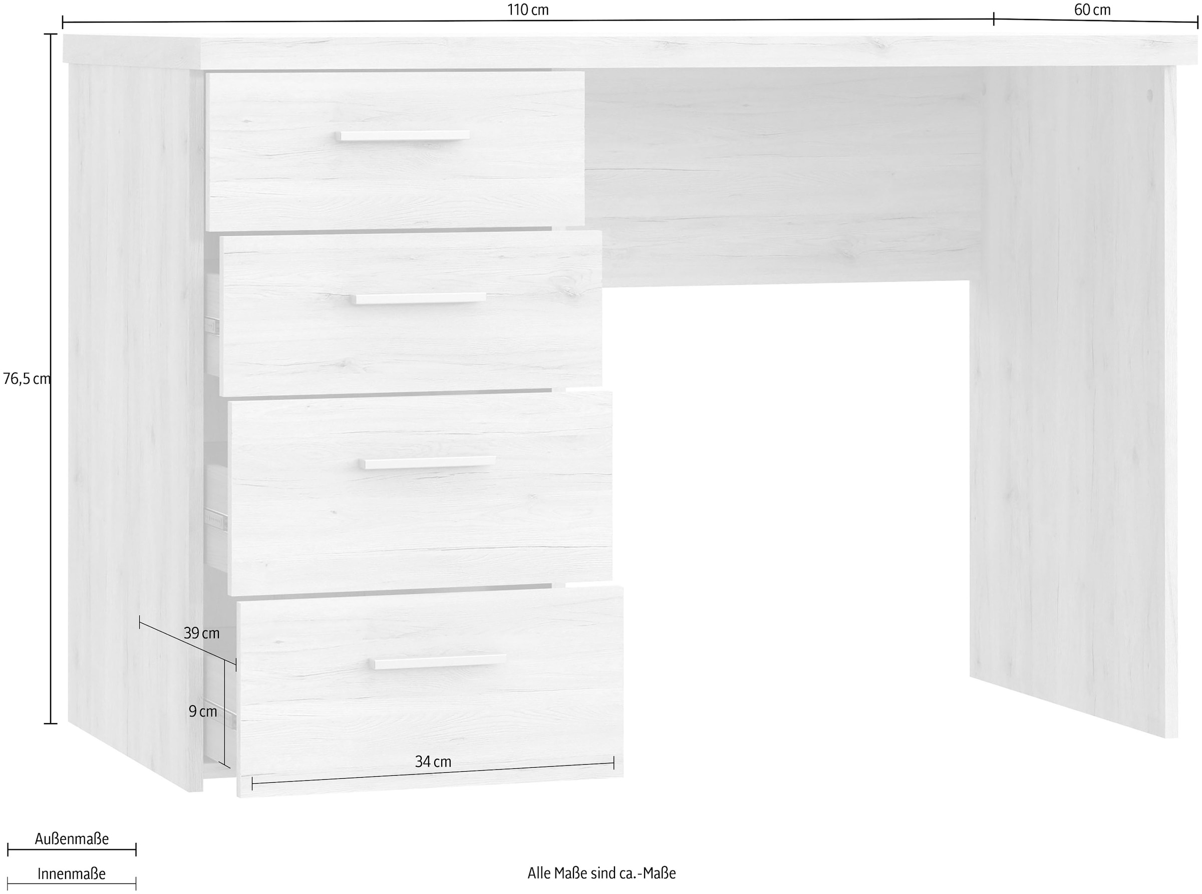 FORTE Schreibtisch »NET«, mit 4 Schubladen, Breite 110 cm