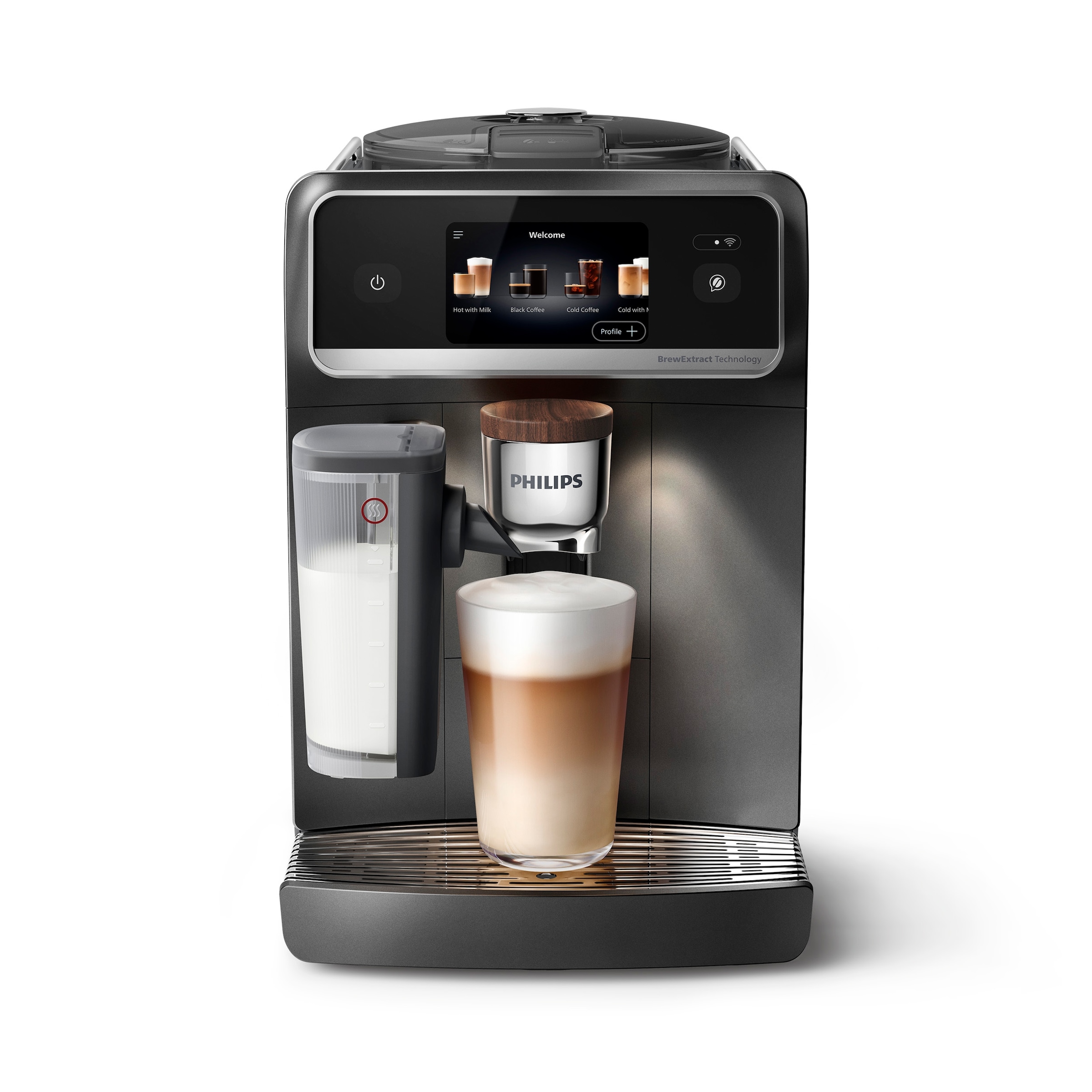 Philips Kaffeevollautomat »EP8757/12 8000 Series Café Aromis, 50 Getränke (heiß oder eisgekühlt)« LatteGo Pro-Milchsystem, BrewExtract Technologie, appfähig, Schwarz