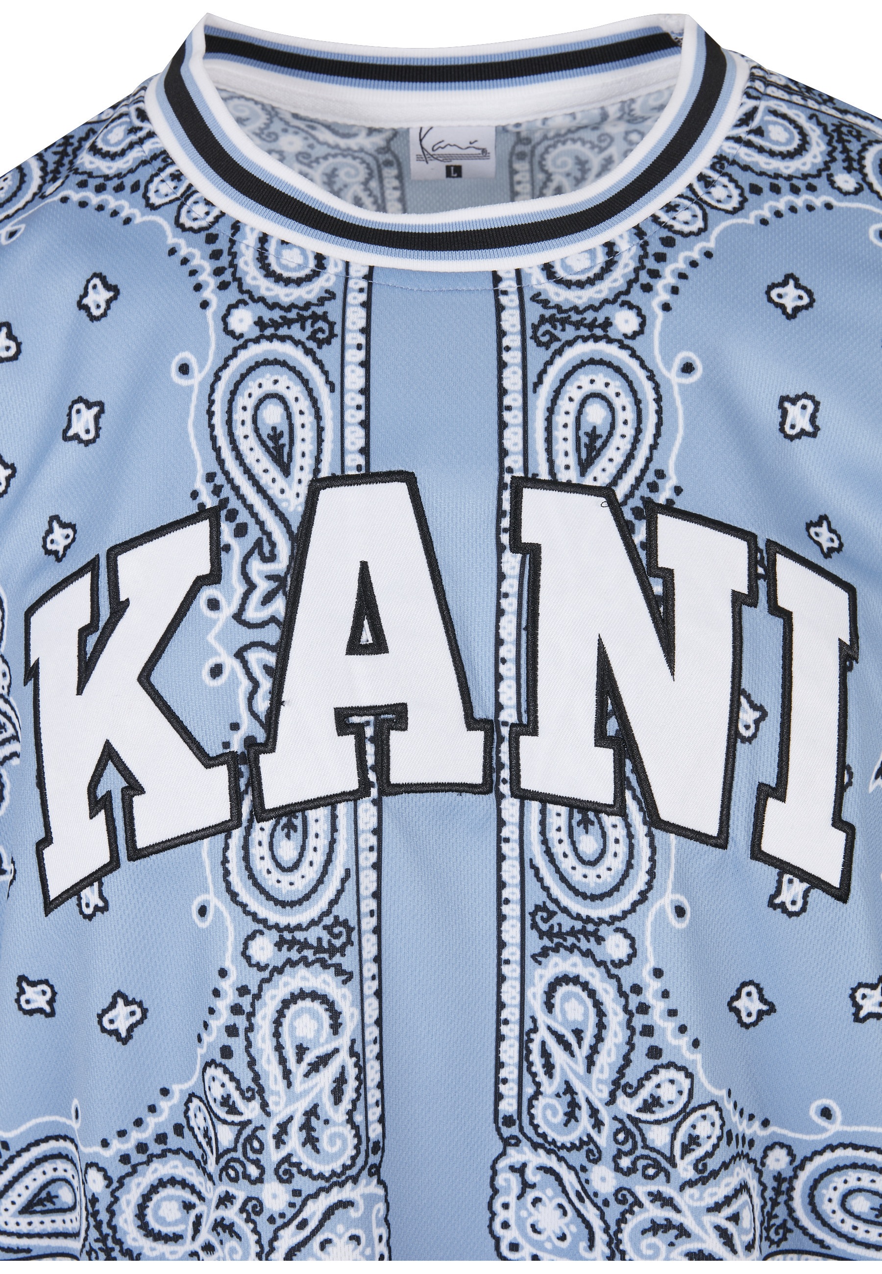 T-Shirt KARL KANI "Karl Kani Men KM222-013-1 Serif Paisley Mesh Tee", Damen, Gr. M, blau, 100% Polyester, loose fit, Rundhals, Shirts T-Shirt 2