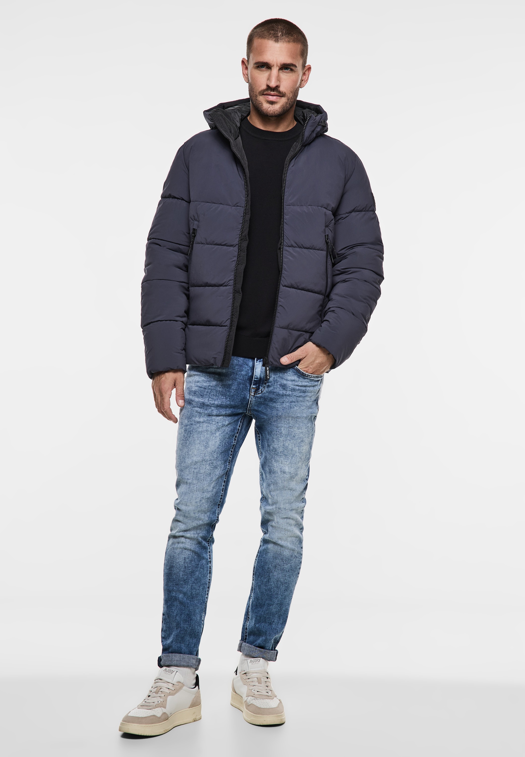 STREET ONE MEN Steppjacke, mit Kapuze, in Unifarbe