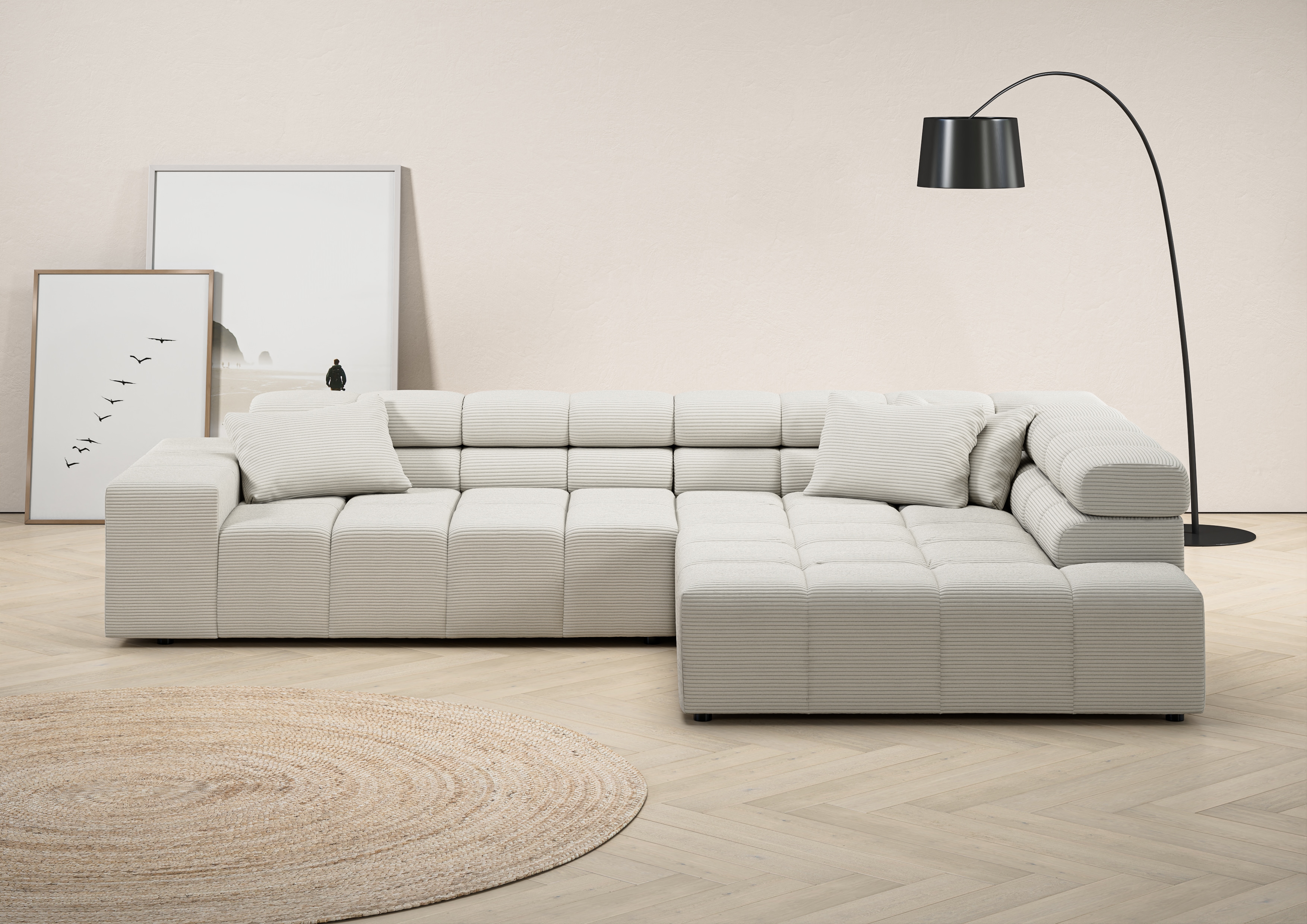 Home affaire Ecksofa "Ancona, Ecksofa, incl. Kopfteilverstellung, Breite 319 cm, L-Form" wahlweise motorische Sitztiefenverstellung, auch in Cord + Easy Care