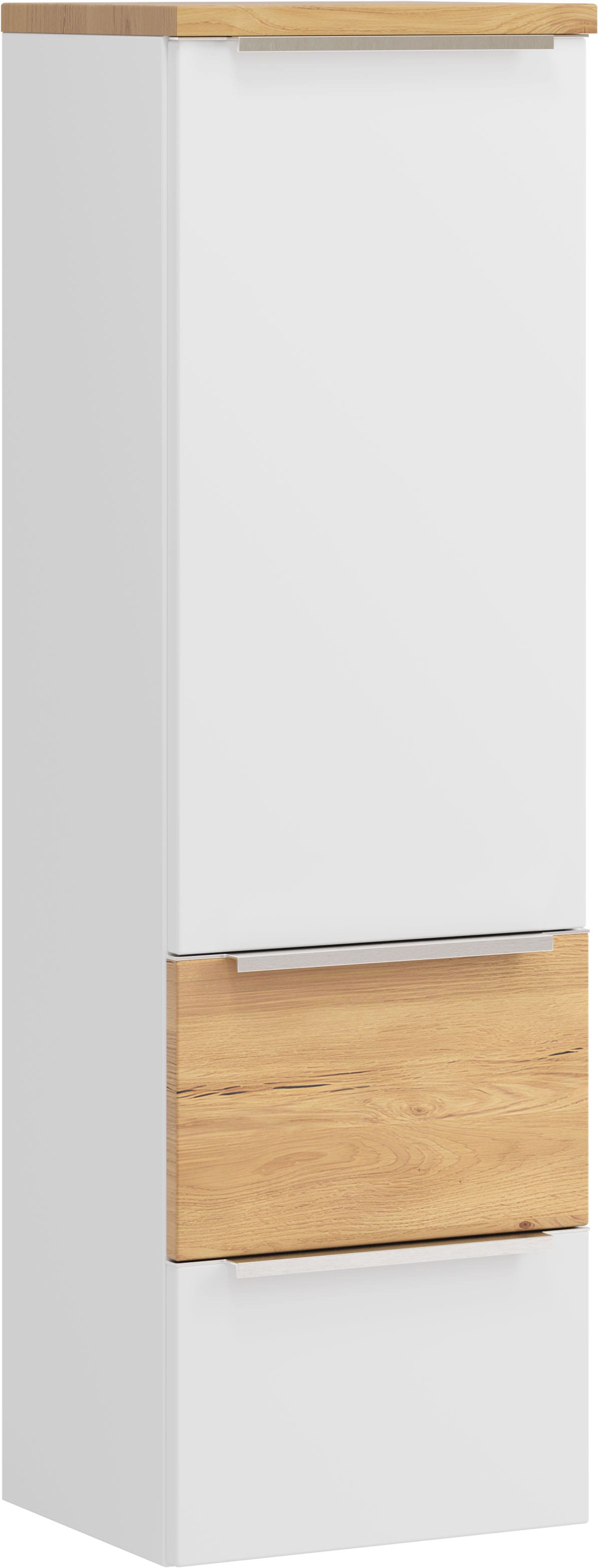 welltime Midischrank "TRIENT, Midischrank 40 cm, Softclose-Auszüge und gedämpfte Scharniere" Maße (B/H/T): ca. 40/130/35 cm, matt weiß/Wildeiche, Softclose-Metallauszüge