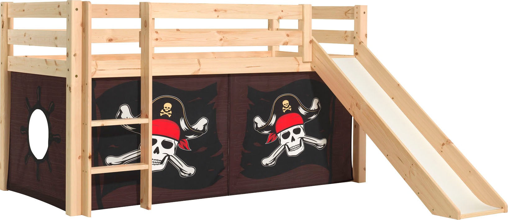Thumbnail - Vipack Spielbett "Pino, Kiefer massiv, mit Rolllattenrost u. Textil-Set, Made in Europe", (B/H/T ca. 210x114x218cm, mit ...
