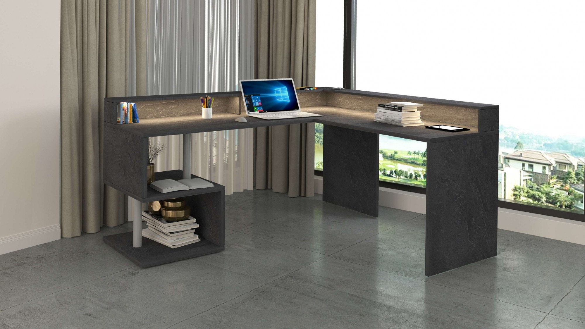 INOSIGN Eckschreibtisch »Esse, Schreibtisch im modernen Design«, mit oder ohne Monitoraufsatz Breite 180/160 cm, "Made in Italy"