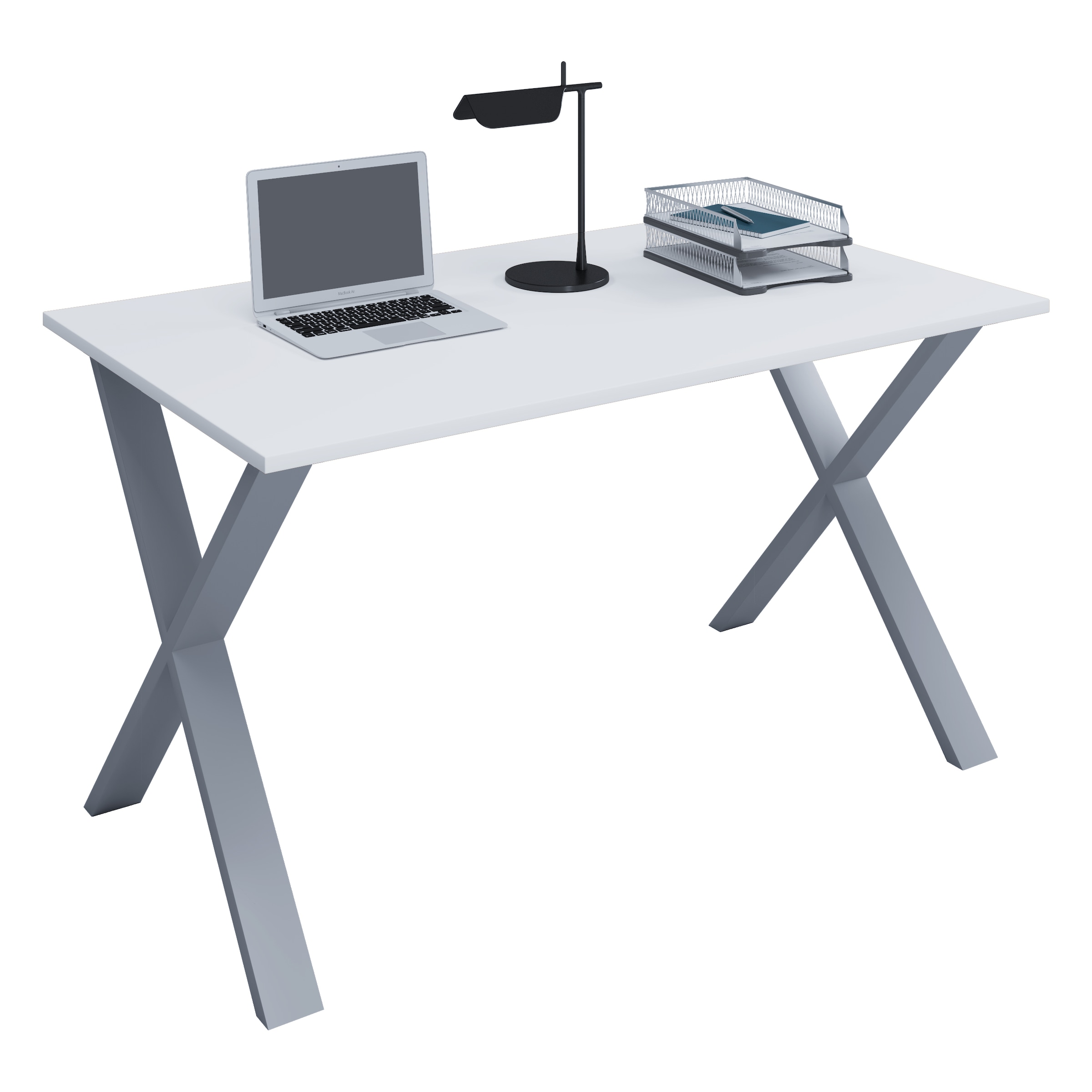 Schreibtisch VCM "Schreibtisch Bürotisch Computertisch 140x80 Lona X", weiß (silber, weiß), B:140cm T:80cm, Tische, Schreibtisch