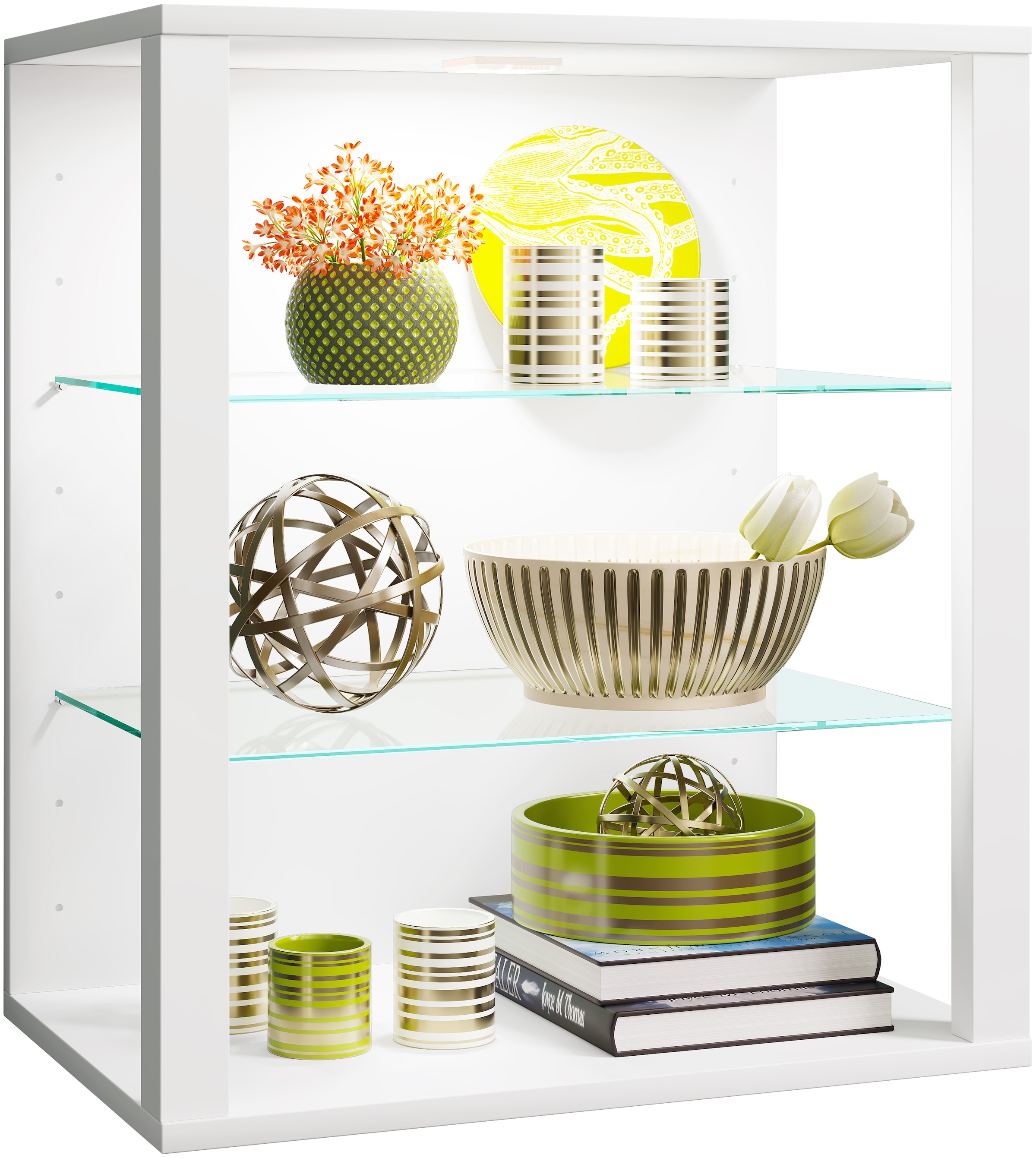 Wandregal VCMweiß, Wohnzimmer, Regale, "Holz Glas Stand Vitrine Sammelvitrine Glasol SW"