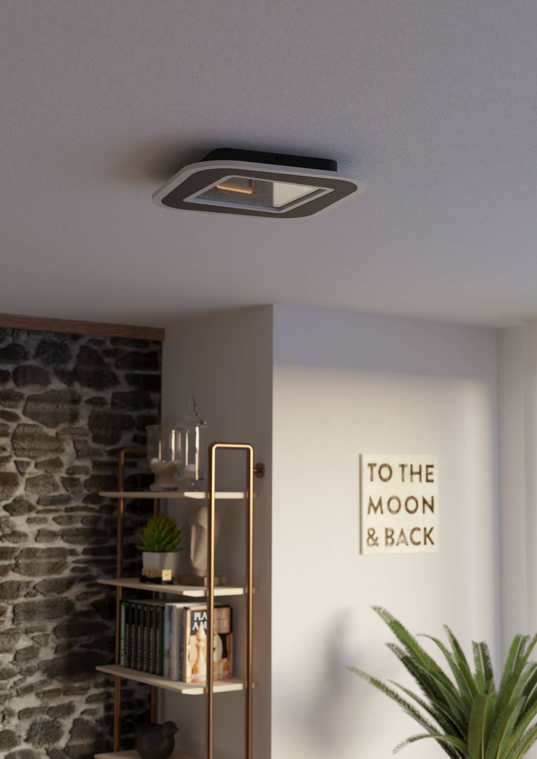 EGLO Deckenleuchte »Macchoni Deckenlampe, Kristall Deckenleuchte mit Fernbedienung, Lampe« LED-Modul 1 Stk. Kaltweiß | Neutralweiß | Warmweiß Wand-/Deckenleuchte - L38 x B38 x H5 cm - schwarz, weiß - 20W inkl.