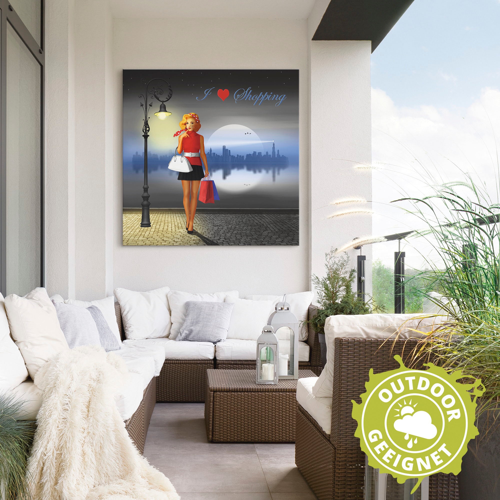 Artland Alu-Dibond-Druck »Ich liebe Einkaufen« Mode 1 Stk. tlg. für Innen- und Außenbereich geeignet, Outdoorbild