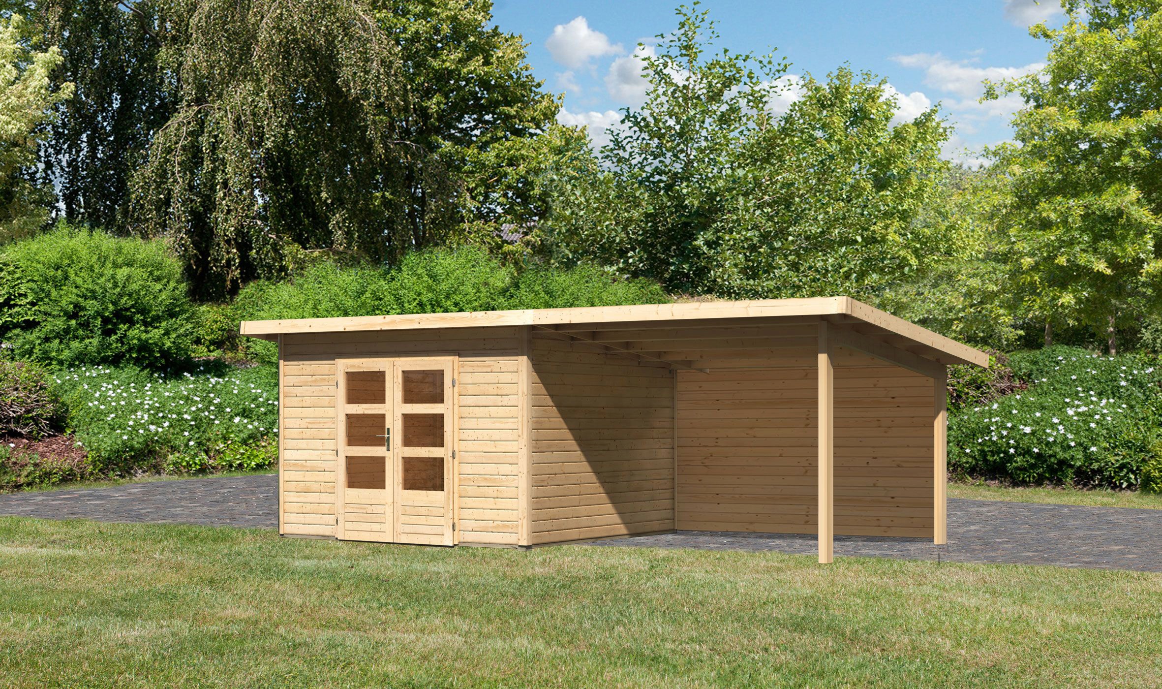 Karibu Gartenhaus »Perlsee 3«, (Set), mit Anbaudach