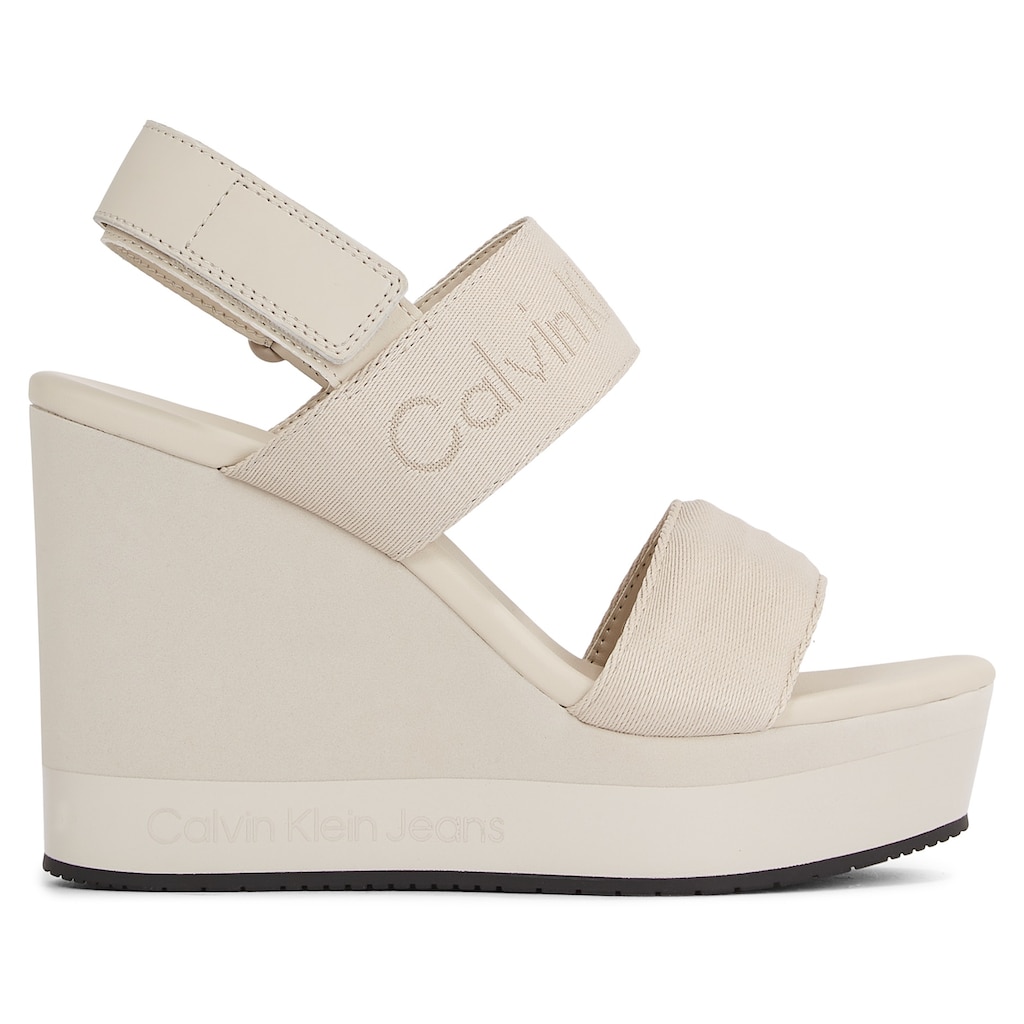 Calvin Klein Jeans Keilsandalette »WEDGE SANDAL WEBBING IN MR«, Sommerschuh, Sandale, Keilabsatz, mit Logoschriftzug