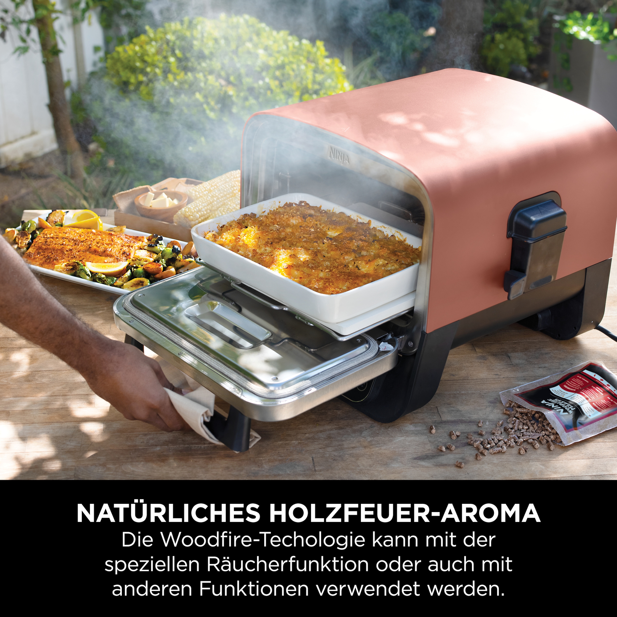 NINJA Multiofen »OO101EU, Elektrischer Outdoor Pizzaofen und Smoker, 8-in-1: Pizza«, Schmoren, Max Roast, Grillen, Backen/Rösten, Smoken, Dörren&Warmhalten