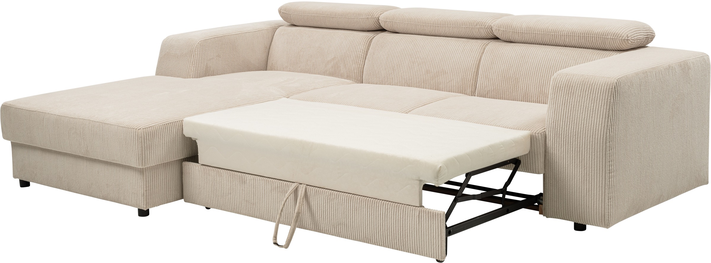 WERK2 Ecksofa »Cherry, modernes Sofa mit Komfortfunktionen, Breite 270cm, L-Form,«, bequem, mit verstellbaren Kopfteilen, Schlaffunktion und Bettkasten