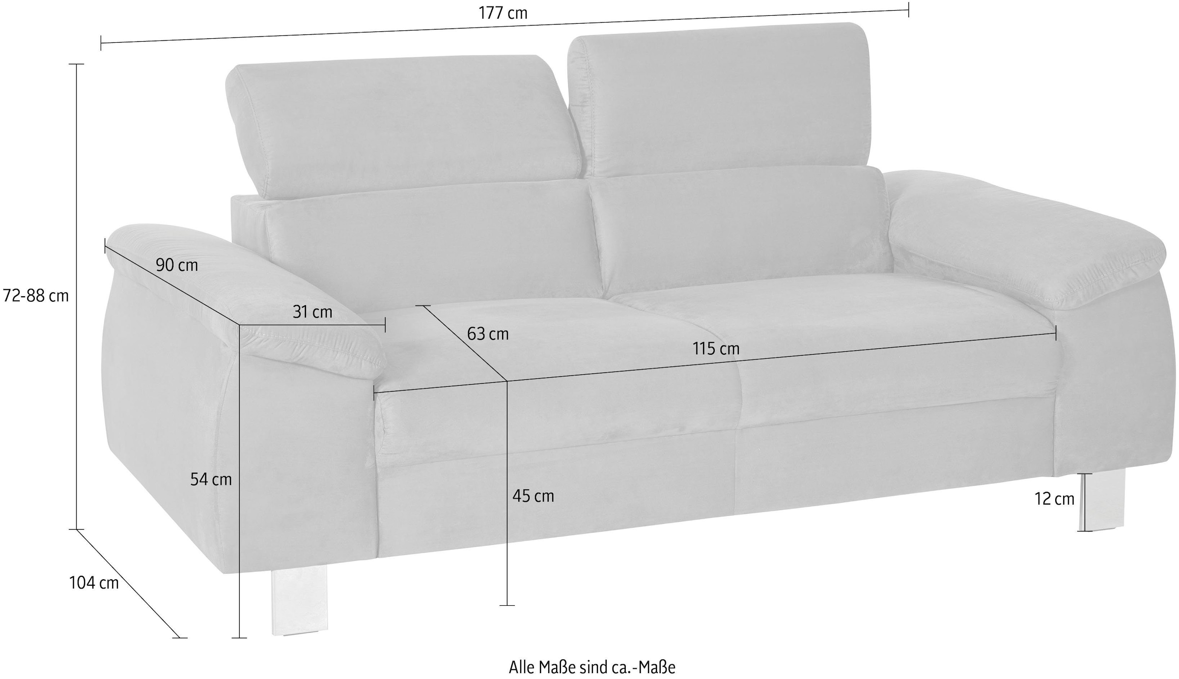 COTTA Polstergarnitur »Komaris, B: 177 bzw. 100 cm« Set,  Set: 2er-Sofa & Hocker, mit Kopfteilverstellung