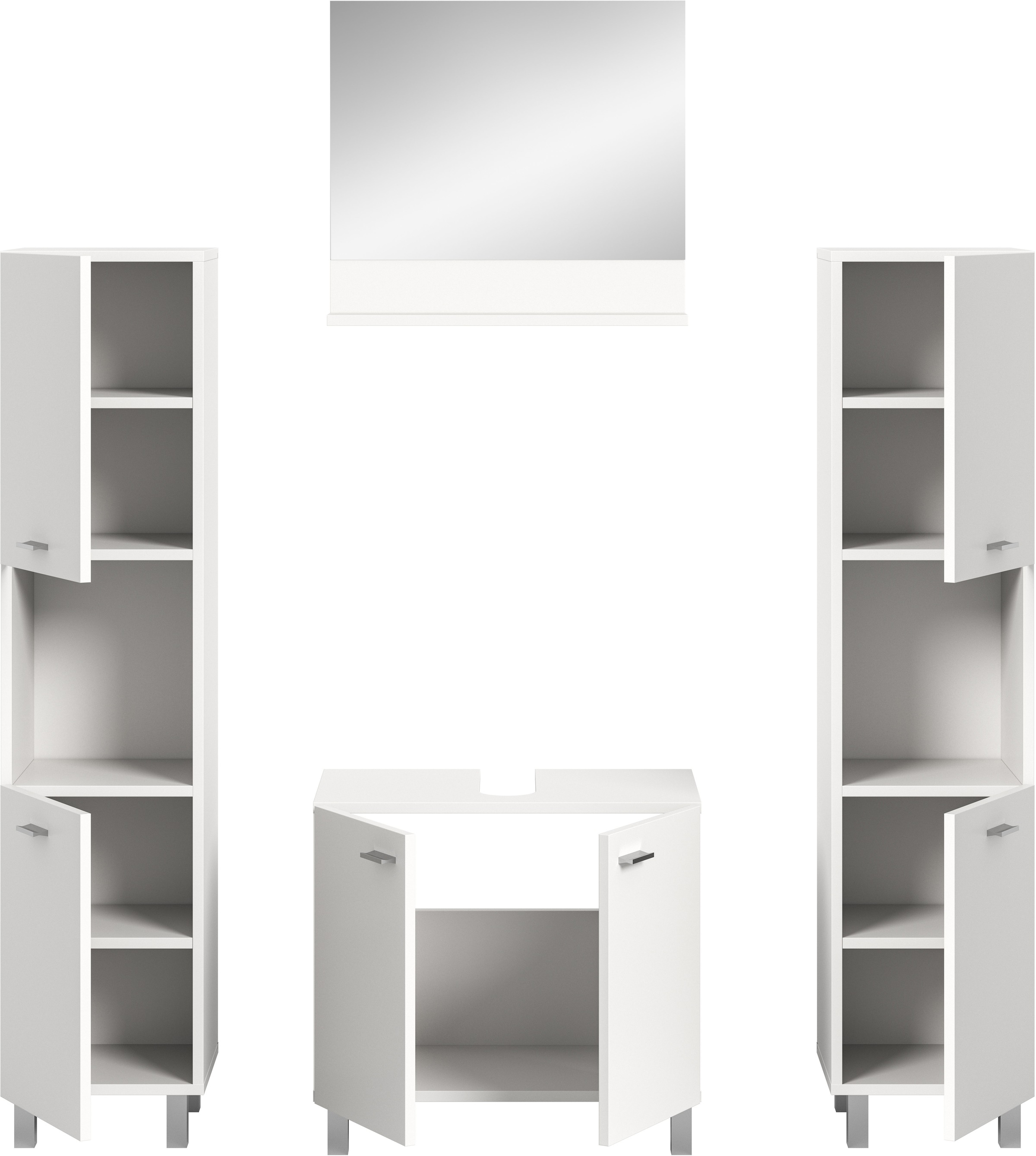 welltime Badmöbel-Set »Tampa, Breite 137cm, 4-teilig«, (4 St.), Waschbeckenunterschrank, Spiegel, Hochschrank