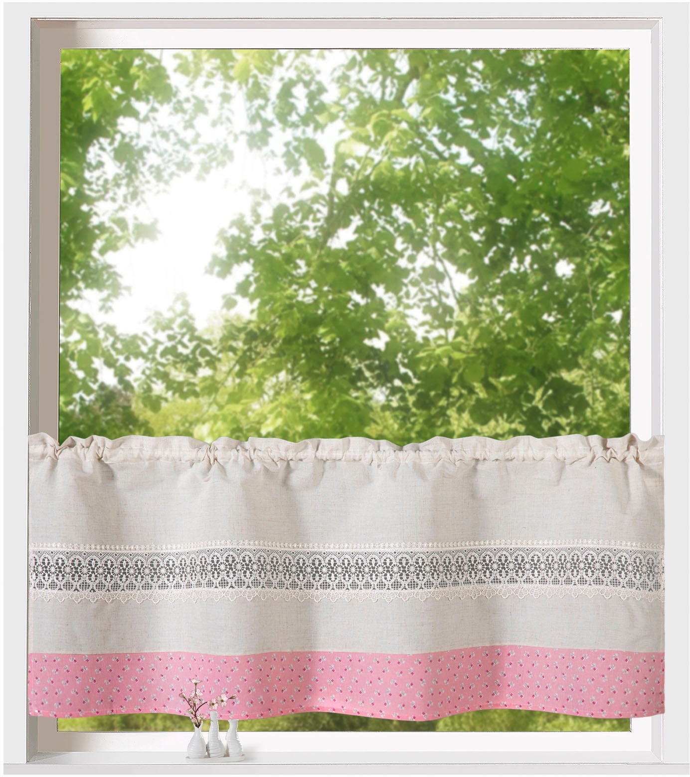 Thumbnail - Weckbrodt Scheibengardine "Alicia" Stangendurchzug 1 Stk. tlg. Stabtunnel, blickdicht, Bordüre, Kante, Gardine, HxB 45x1...