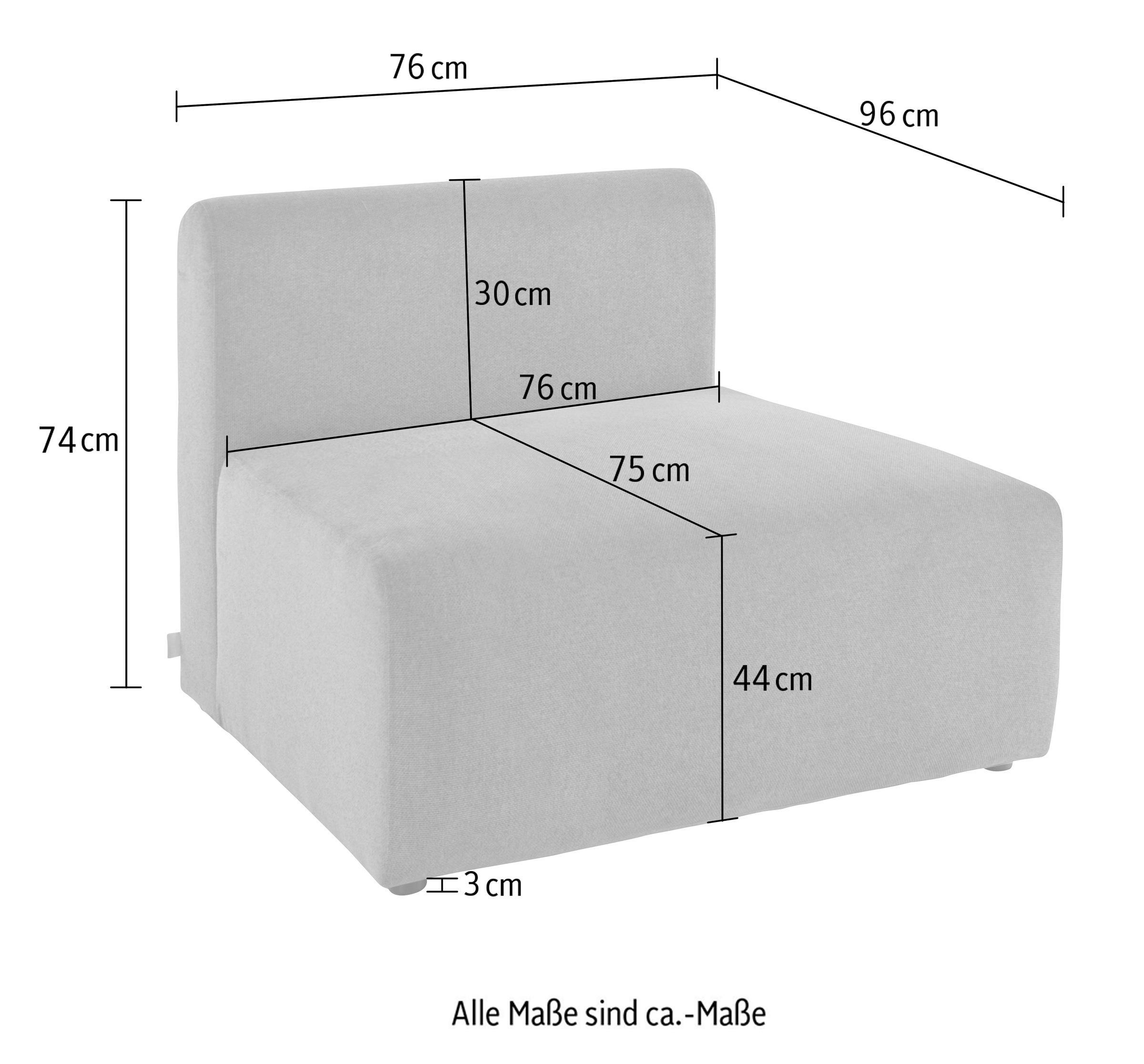 LeGer Home by Lena Gercke Sessel »LYZA Sofa-Mittelelement, Maße B/T/H: 76/96/74 cm« als Modul oder separat verwendbar, für individuelle Zusammenstellung