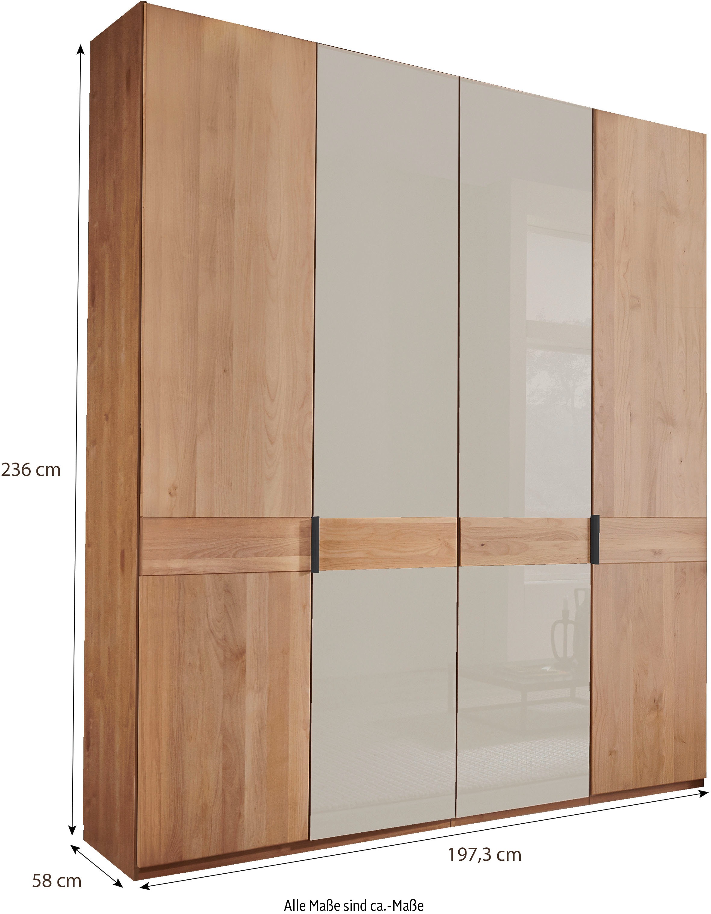 WIEMANN Drehtürenschrank »Cardiff, Massivholztüren in Kombination mit Glas- oder Spiegeltüren«, (4 Breiten, 2 Höhen 216/236cm auswählbar), hochwertiges Design in langlebiger Qualität, viel Stauraum