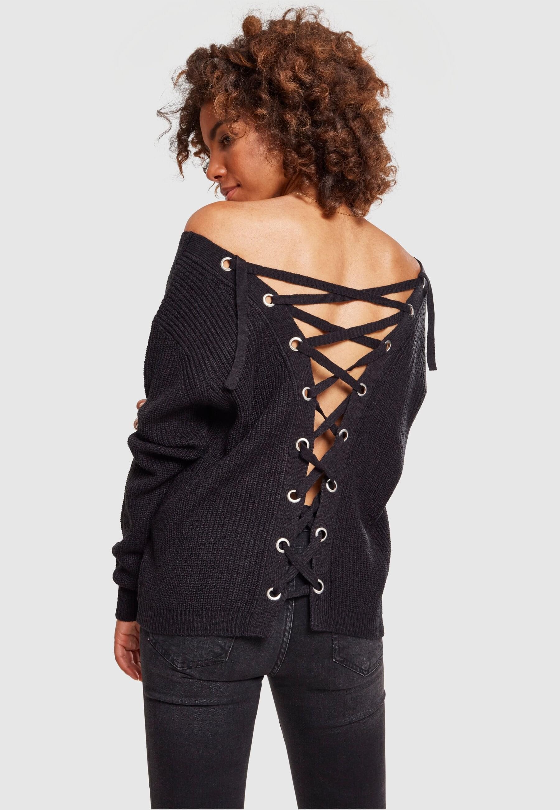 URBAN CLASSICS Rundhalspullover »Urban Classics Damen Ladies Back Lace Up Sweater«