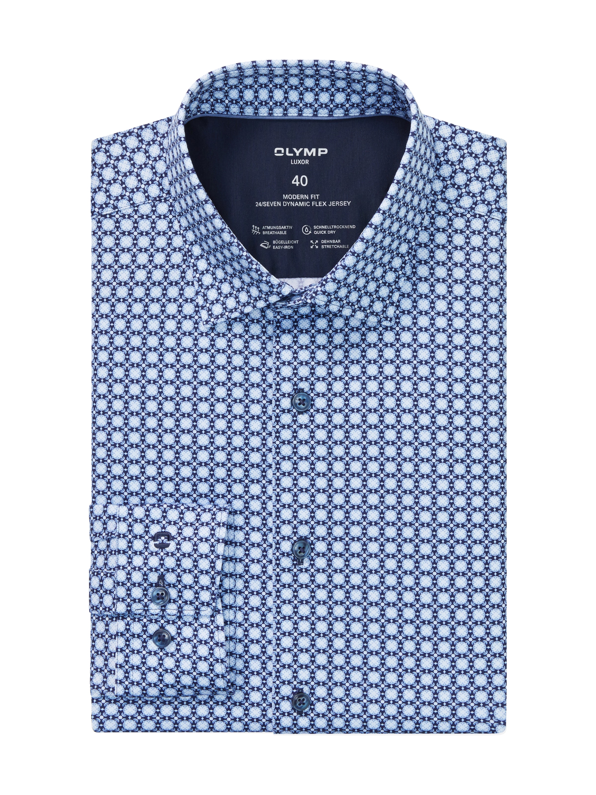OLYMP Langarmhemd »24/7 - Luxor«, atmungsaktiv, modern fit, New-Kentkragen, Flex Jersey