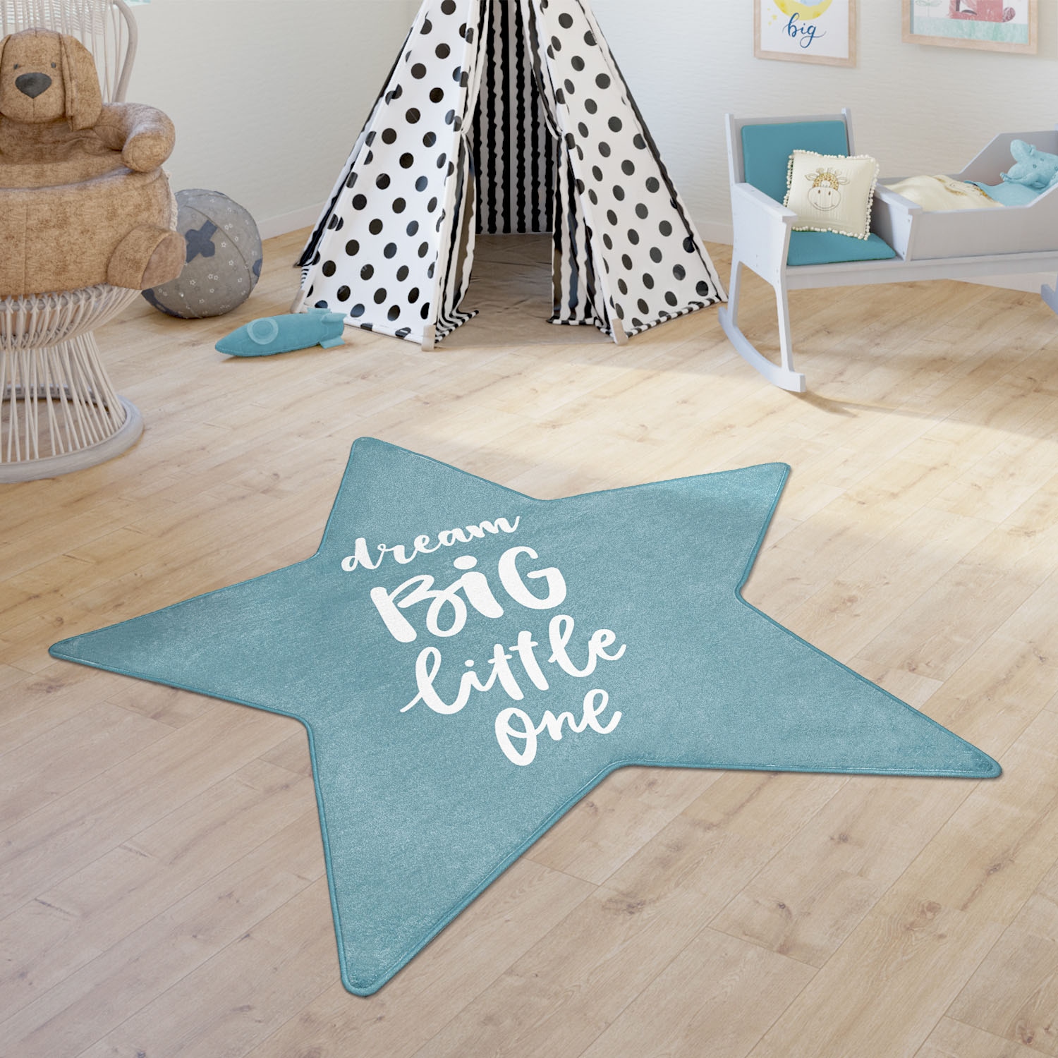 Paco Home Kinderteppich »Chicos 558«, sternförmig, 2 mm Höhe, Flachgewebe, Stern mit Schriftzug, Kinderzimmer