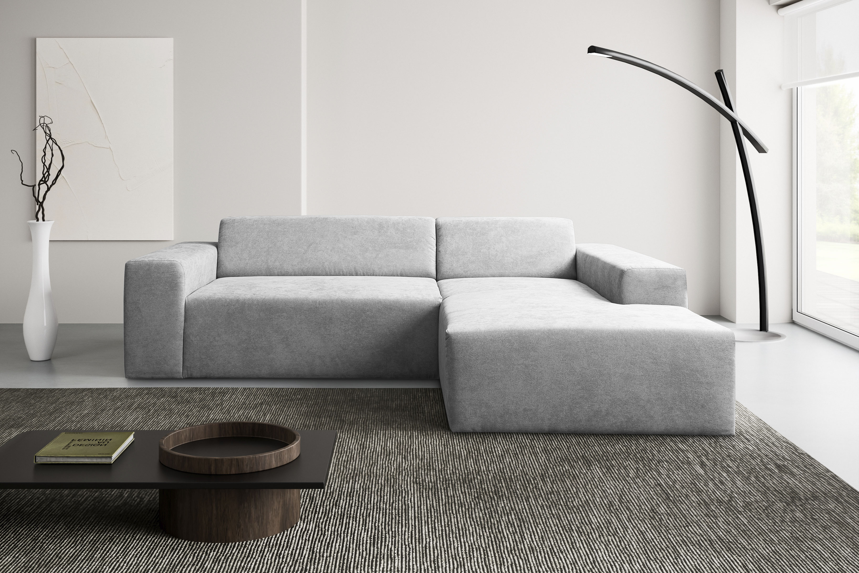 WERK2 Ecksofa "Zeus-L 253 cm breit, bequemes Cord-Sofa in L-Form, urbanes Design" Organische curvy-trend Couch mit großer Komfort-Ottomane
