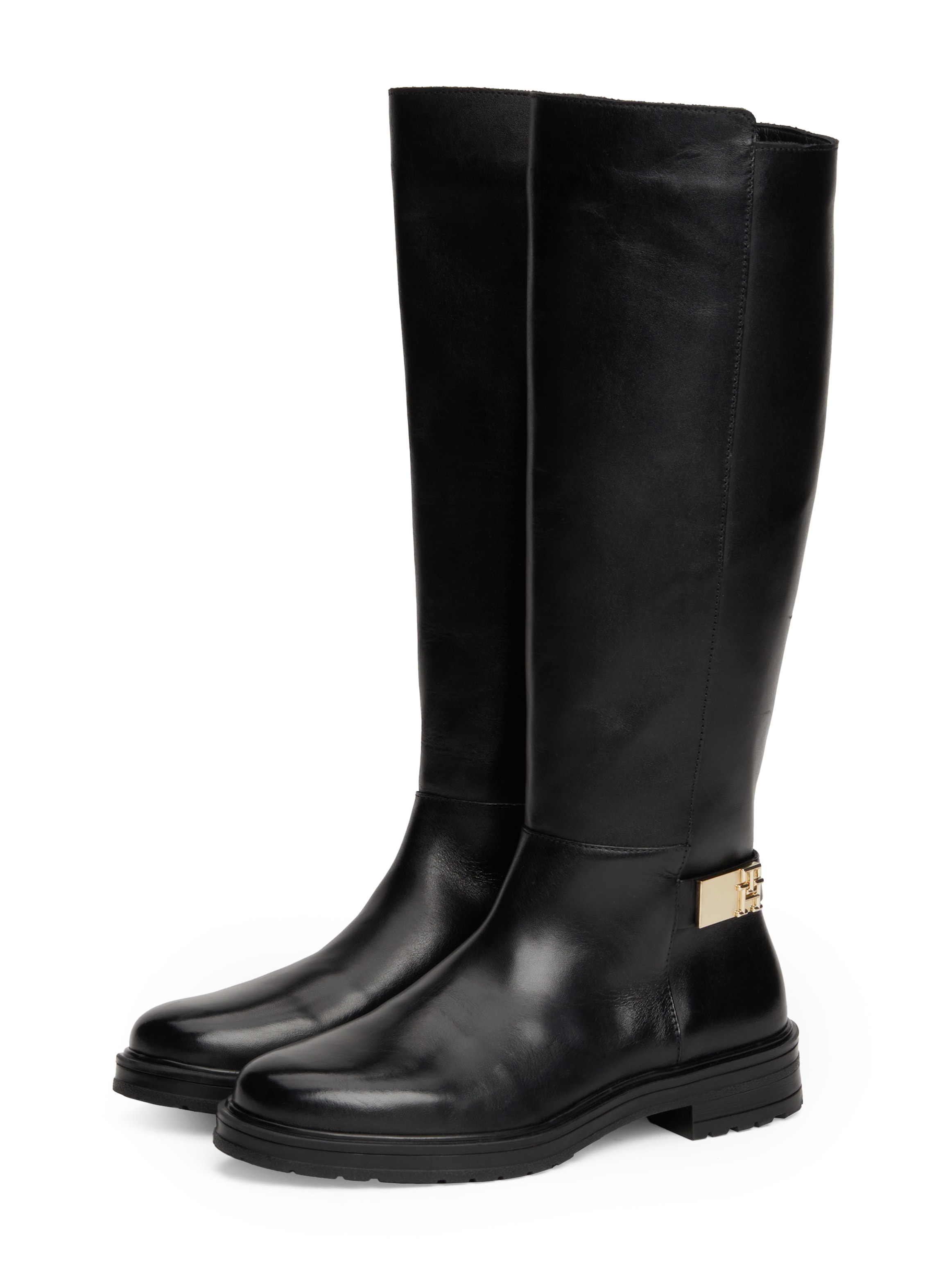 Stiefel »TH LOGO LEATHER LONG BOOT«, Blockabsatz, Businessstiefel mit Zierriemchen hinten