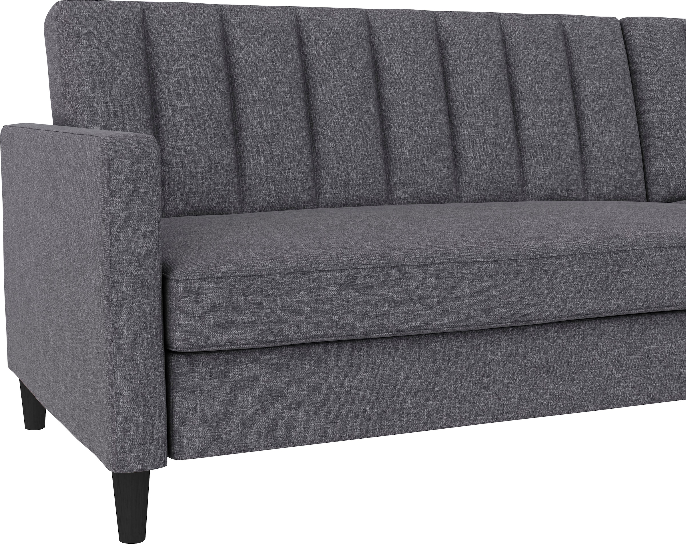 Dorel Home Ecksofa mit Schlafffunktion, Recamiere mit Stauraum beidseitig montierbar, Rückenlehne 2-teilig und 3-fach verstellbar